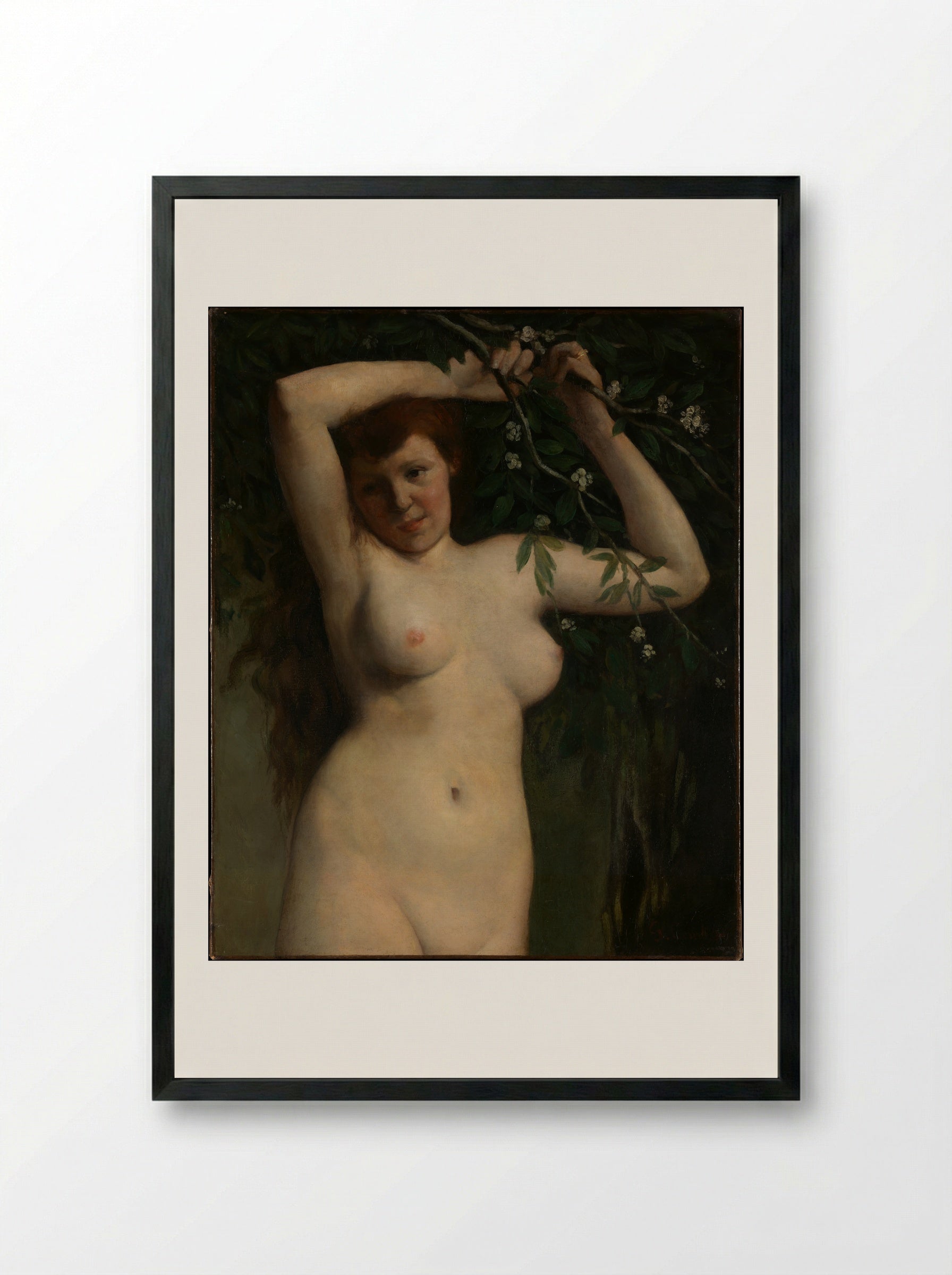 Nude with Flowering Branch - Gustave Courbet - Framed Print Black