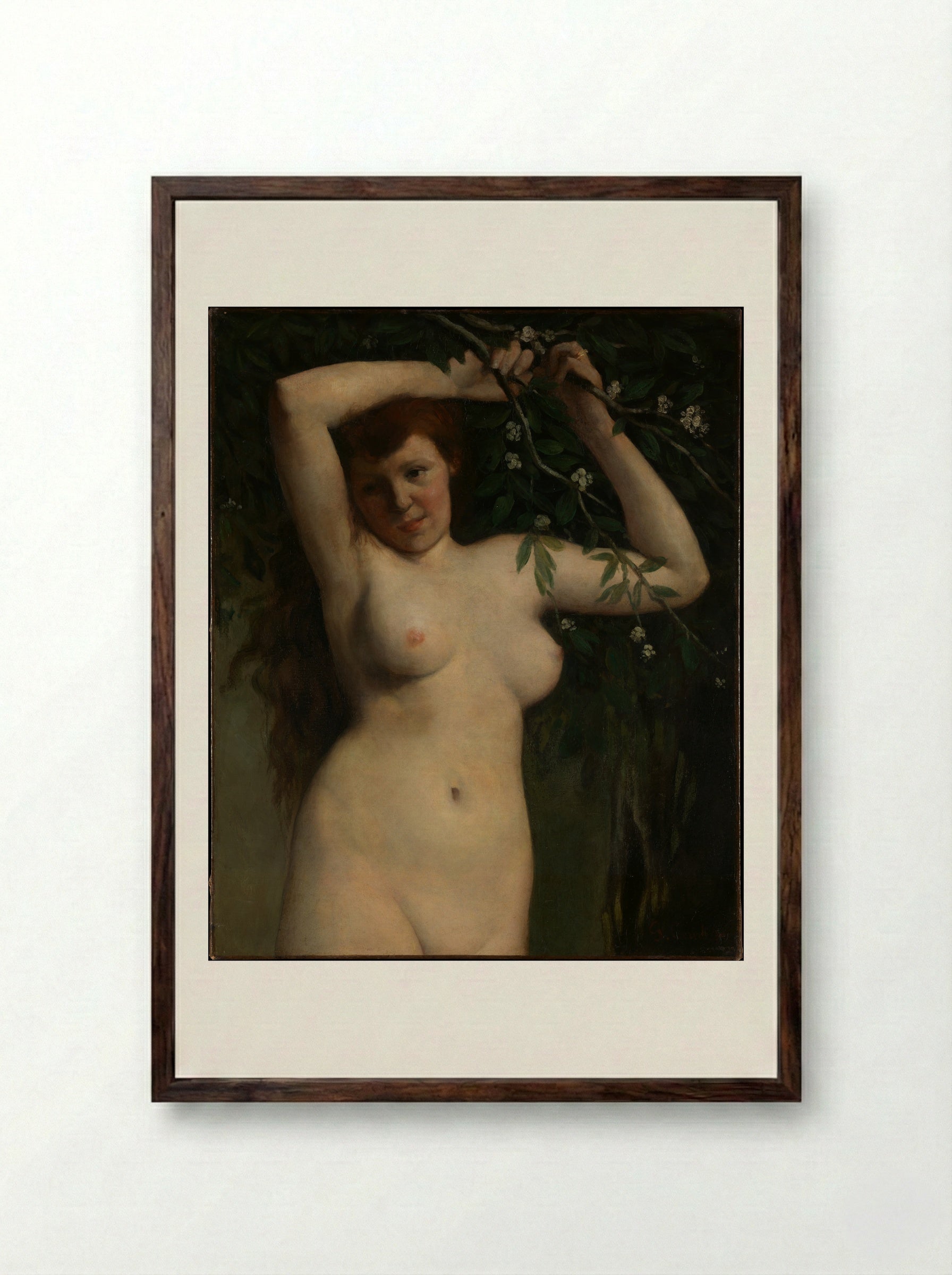 Nude with Flowering Branch - Gustave Courbet - Framed Print Dark Wood