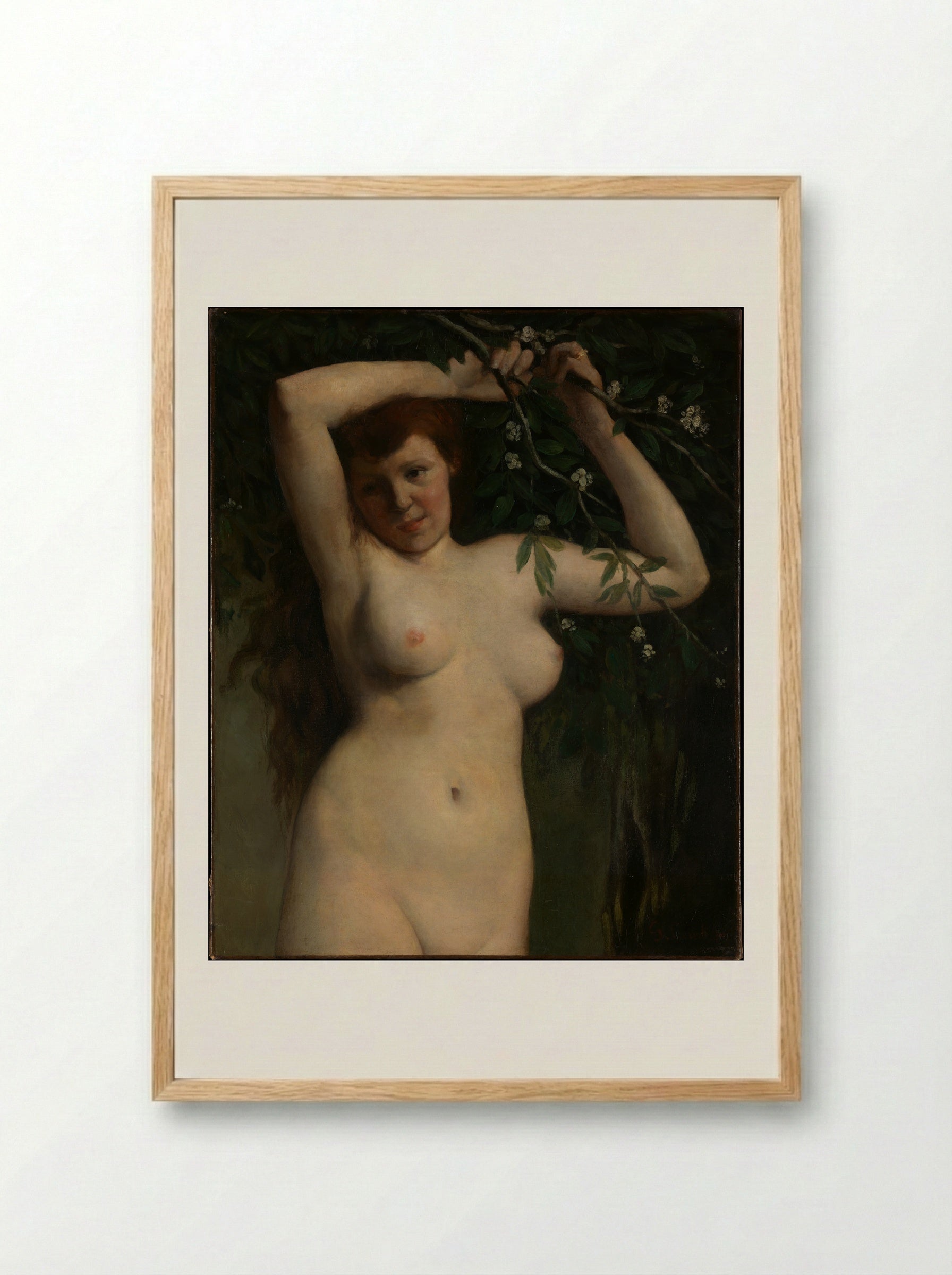 Nude with Flowering Branch - Gustave Courbet - Framed Print Wood