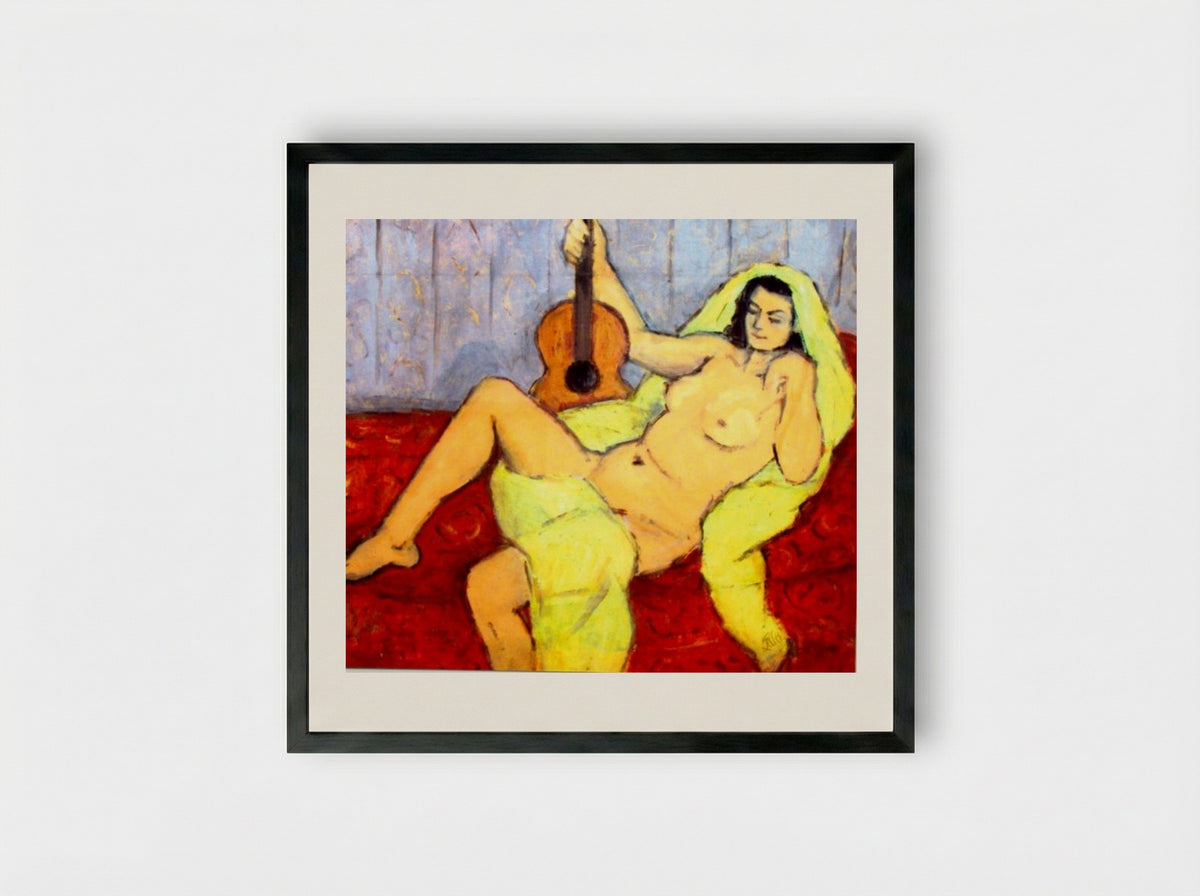 Nude with Guitar - Theodor Pallady - Framed Print Black