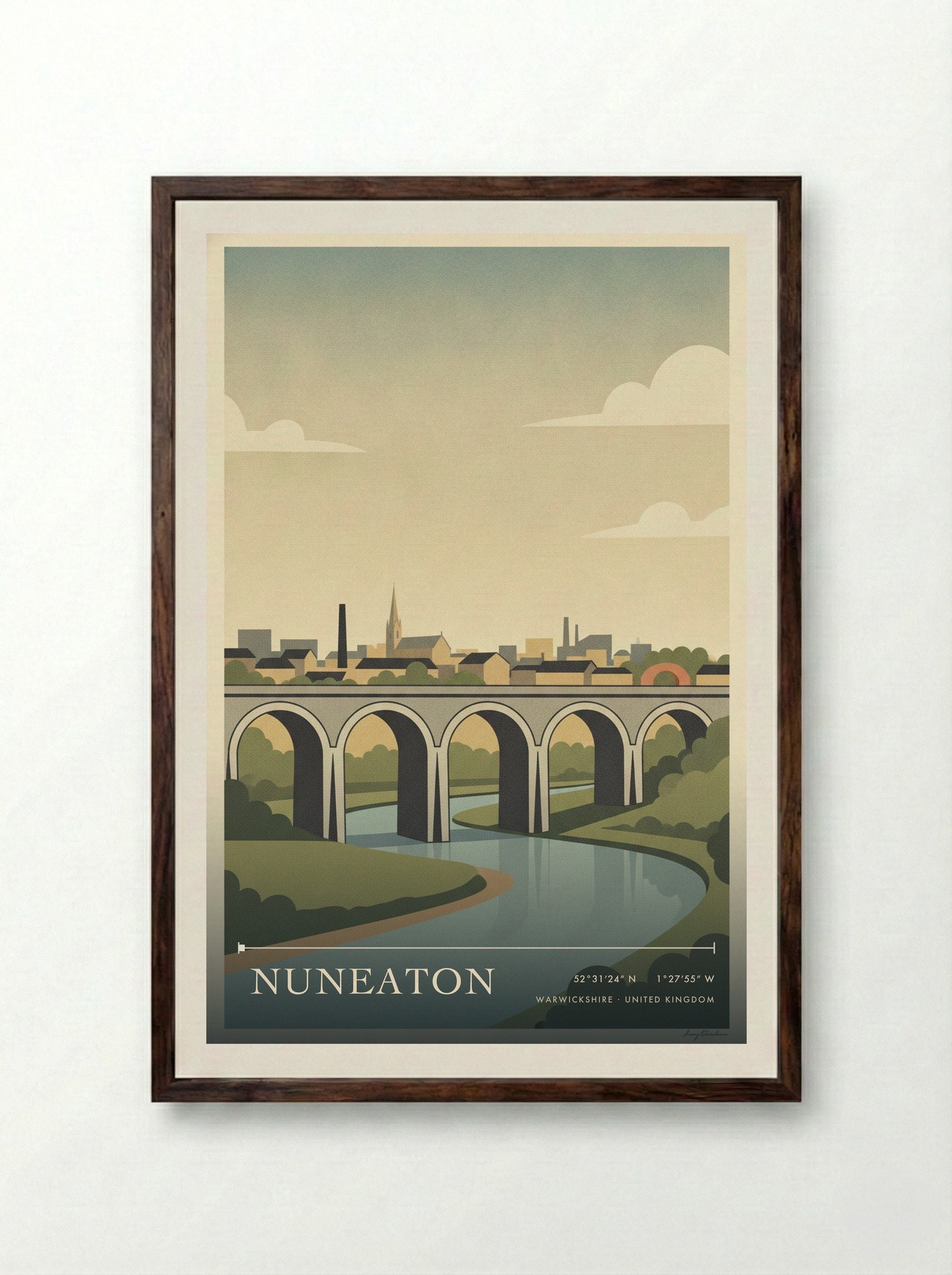 Nuneaton Warwickshire United Kingdom Travel Poster - Framed Print Dark Wood