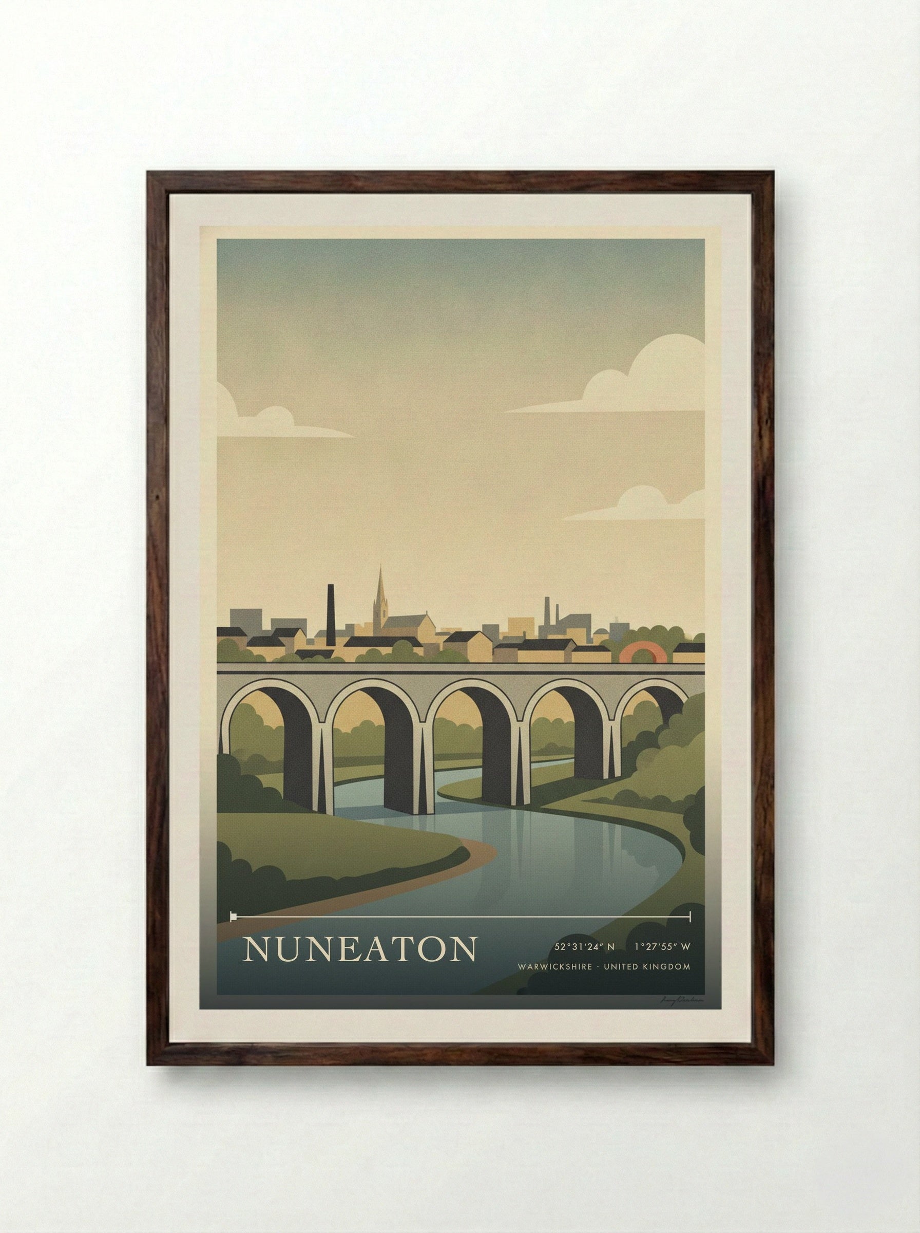 Nuneaton Warwickshire United Kingdom Travel Poster - Framed Print Dark Wood