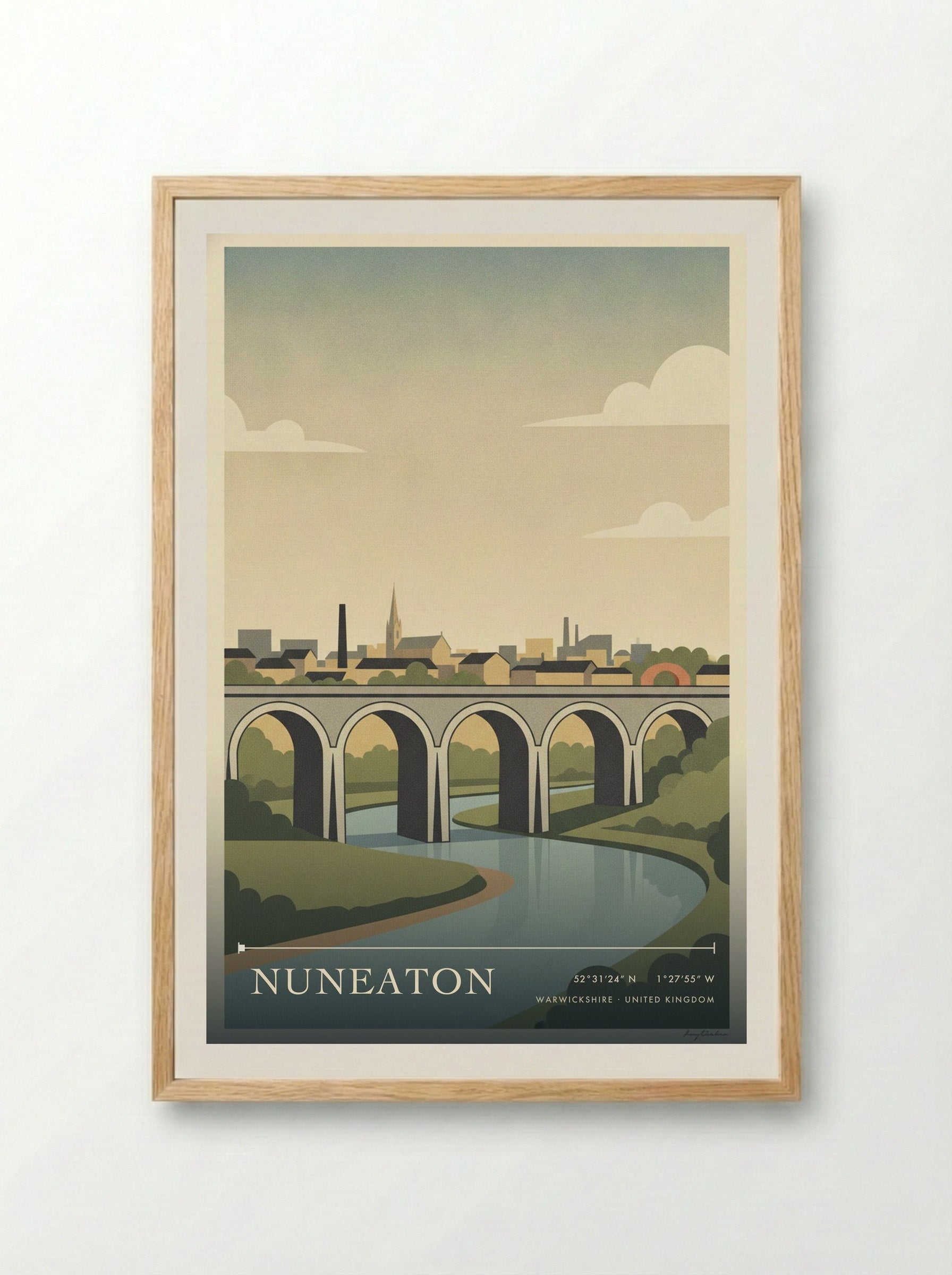 Nuneaton Warwickshire United Kingdom Travel Poster - Framed Print Wood