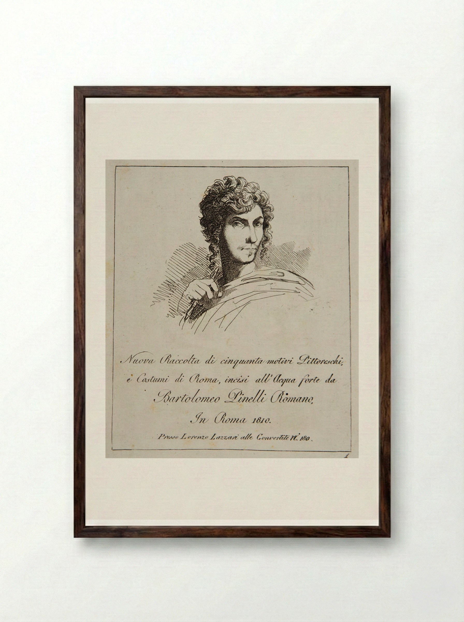 Nuova Raccolta di cinquanta motivi Pittoreschi, e Costumi di Roma - Bartolomeo Pinelli - Framed Print Dark Wood