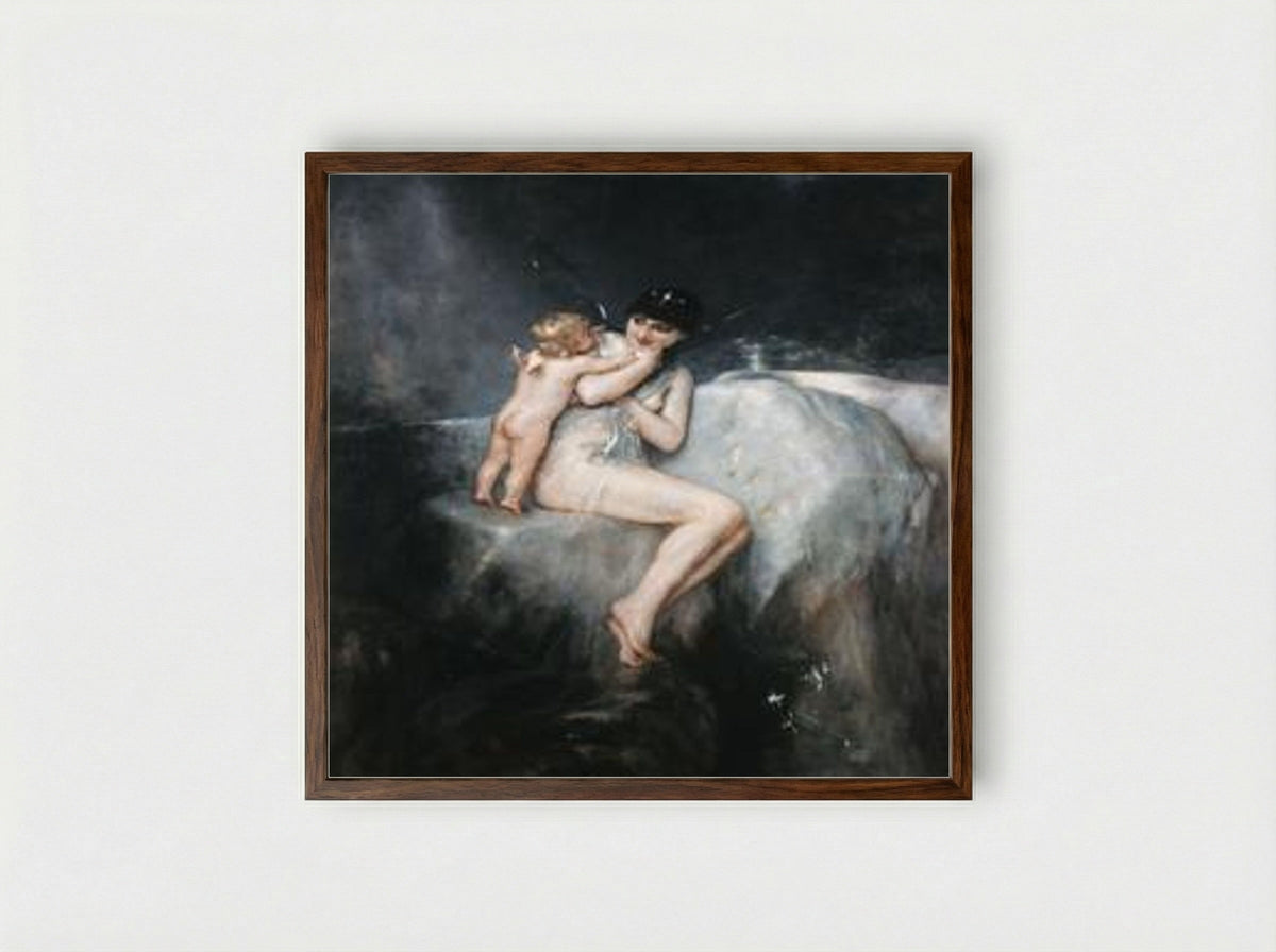 Nymph and Cupid - Nikolaos Gyzis - Framed Print Dark Wood