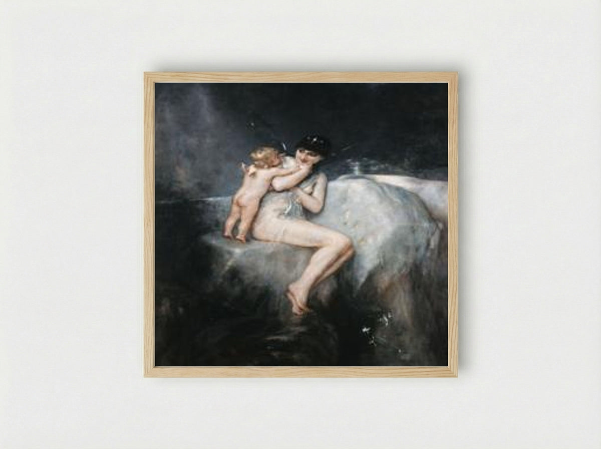 Nymph and Cupid - Nikolaos Gyzis - Framed Print Wood