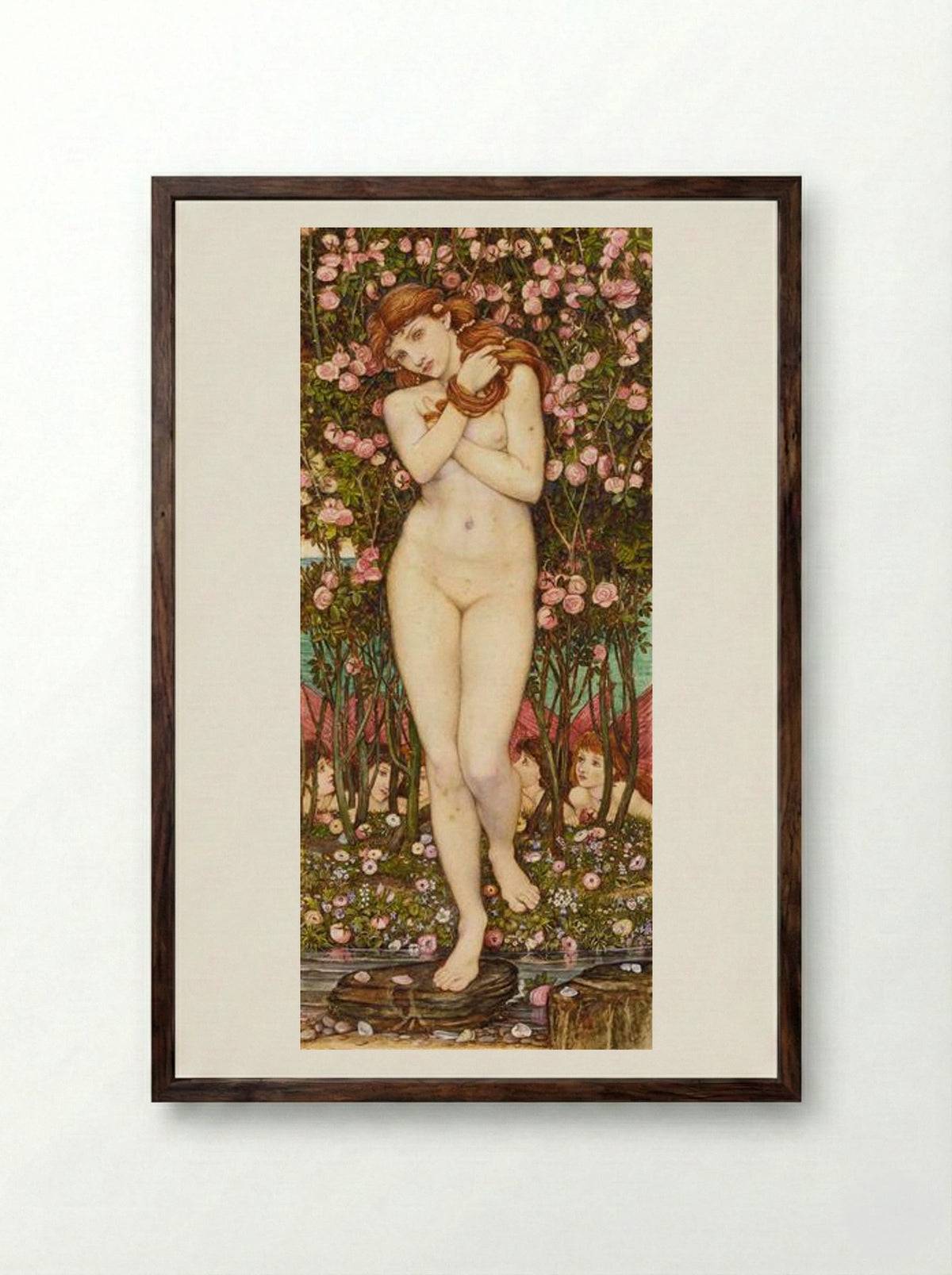 Nymph - John Roddam Spencer Stanhope - Framed Print Dark Wood