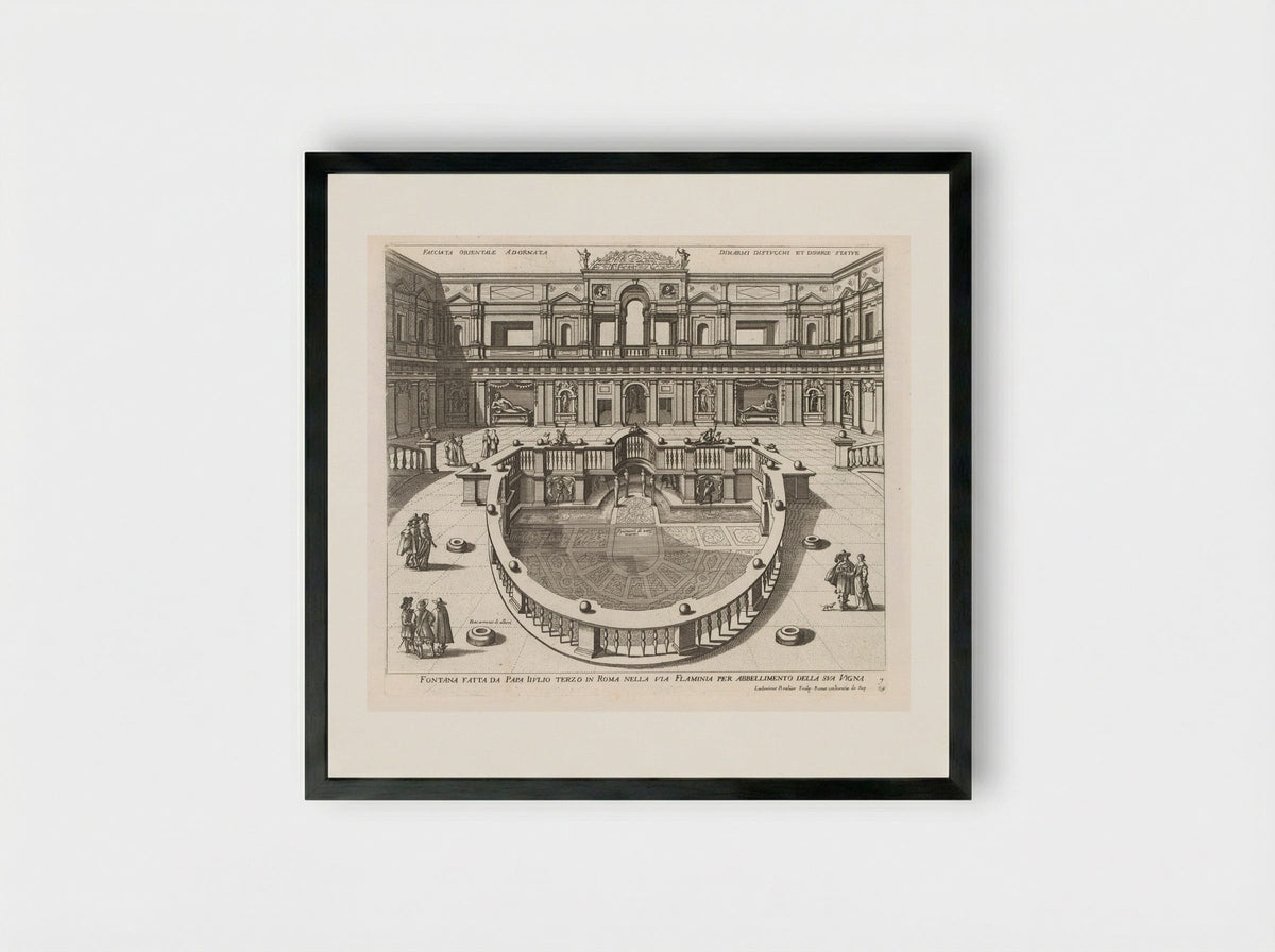 Nymphaeum in the Villa Giulia, Rome - Giovanni Giacomo de' Rossi - Framed Print Black