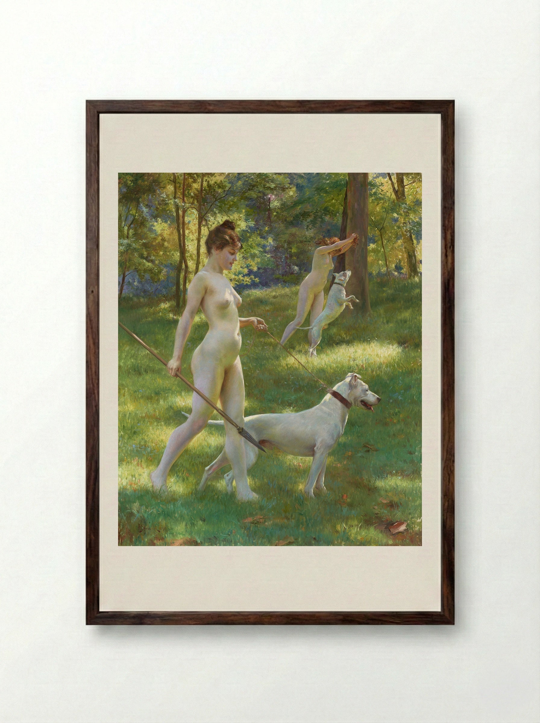 Nymphs Hunting - Julius LeBlanc Stewart - Framed Print Dark Wood
