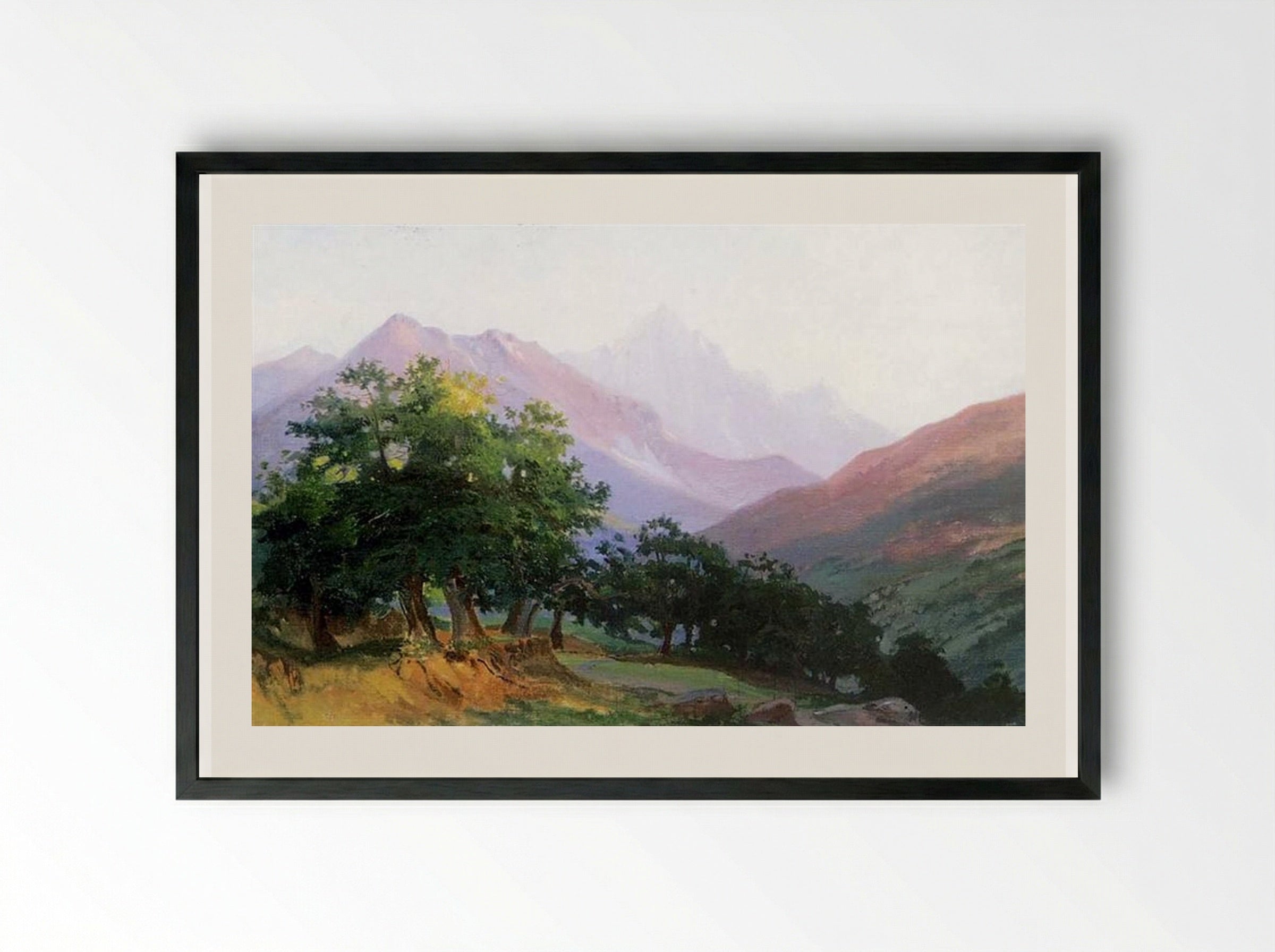 Oaks in the mountains of Carrara - Nikolai Ge - Framed Print Black