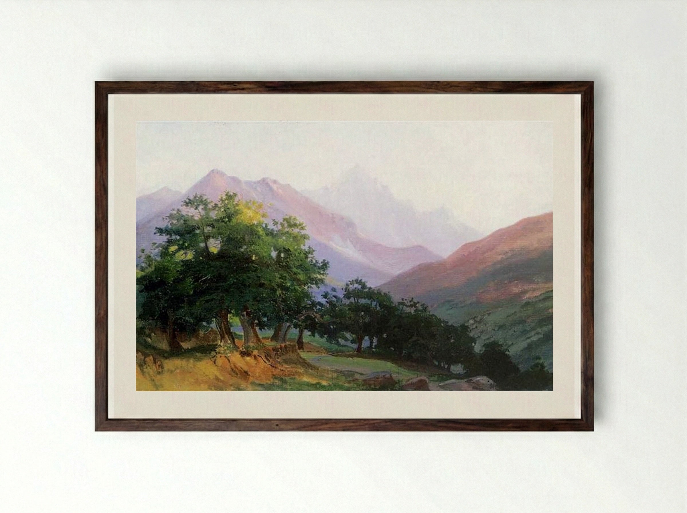 Oaks in the mountains of Carrara - Nikolai Ge - Framed Print Dark Wood