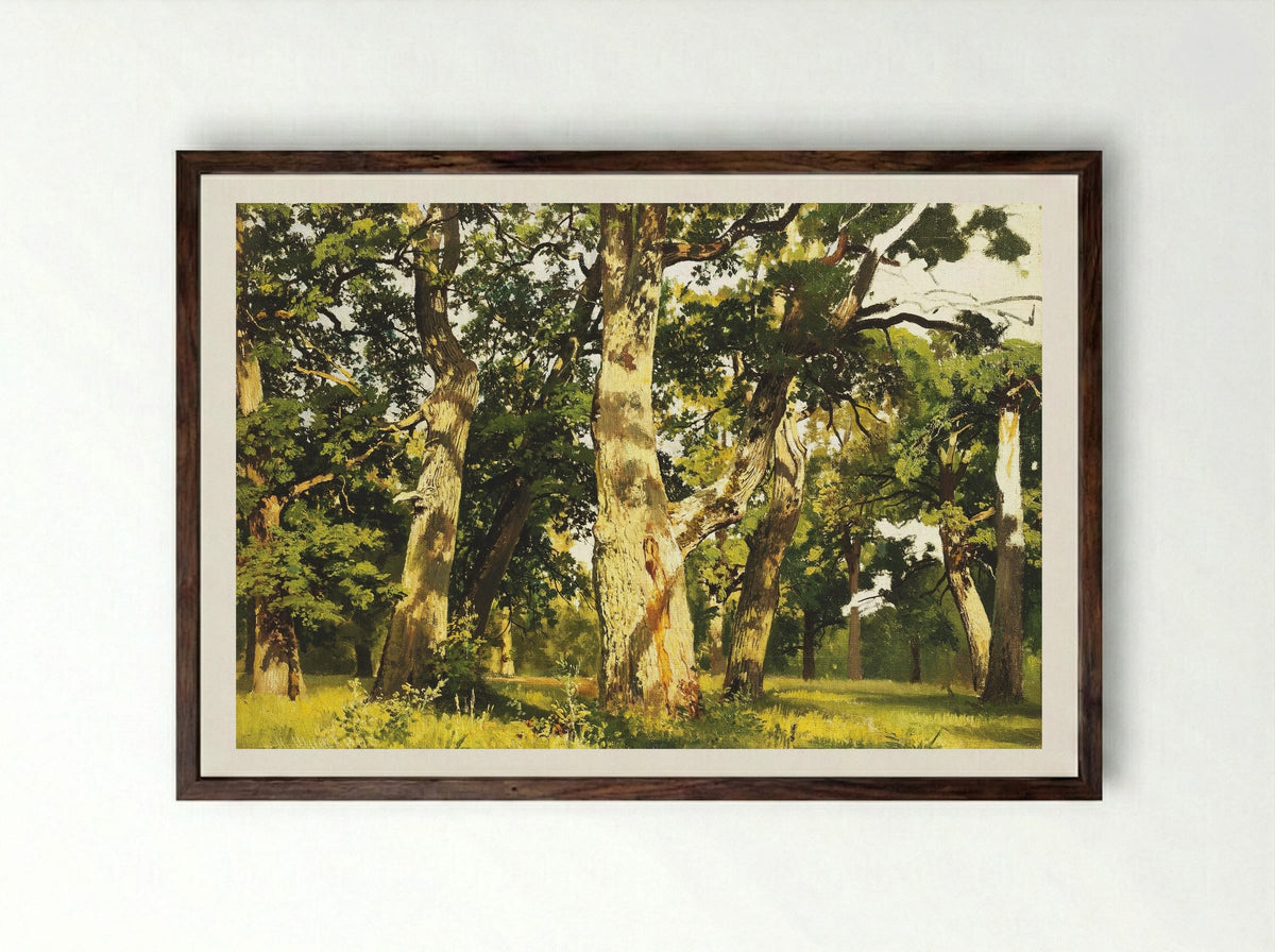 Oaks. Evening - Ivan Shishkin - Framed Print Dark Wood