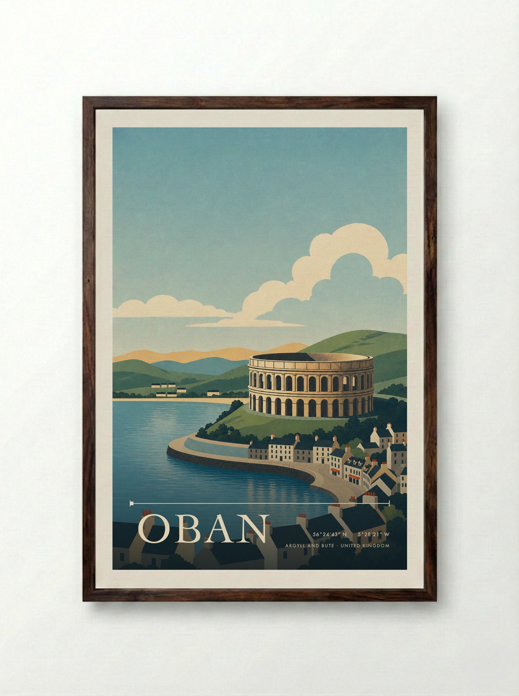 Oban Argyll and Bute United Kingdom Travel Poster - Framed Print Dark Wood