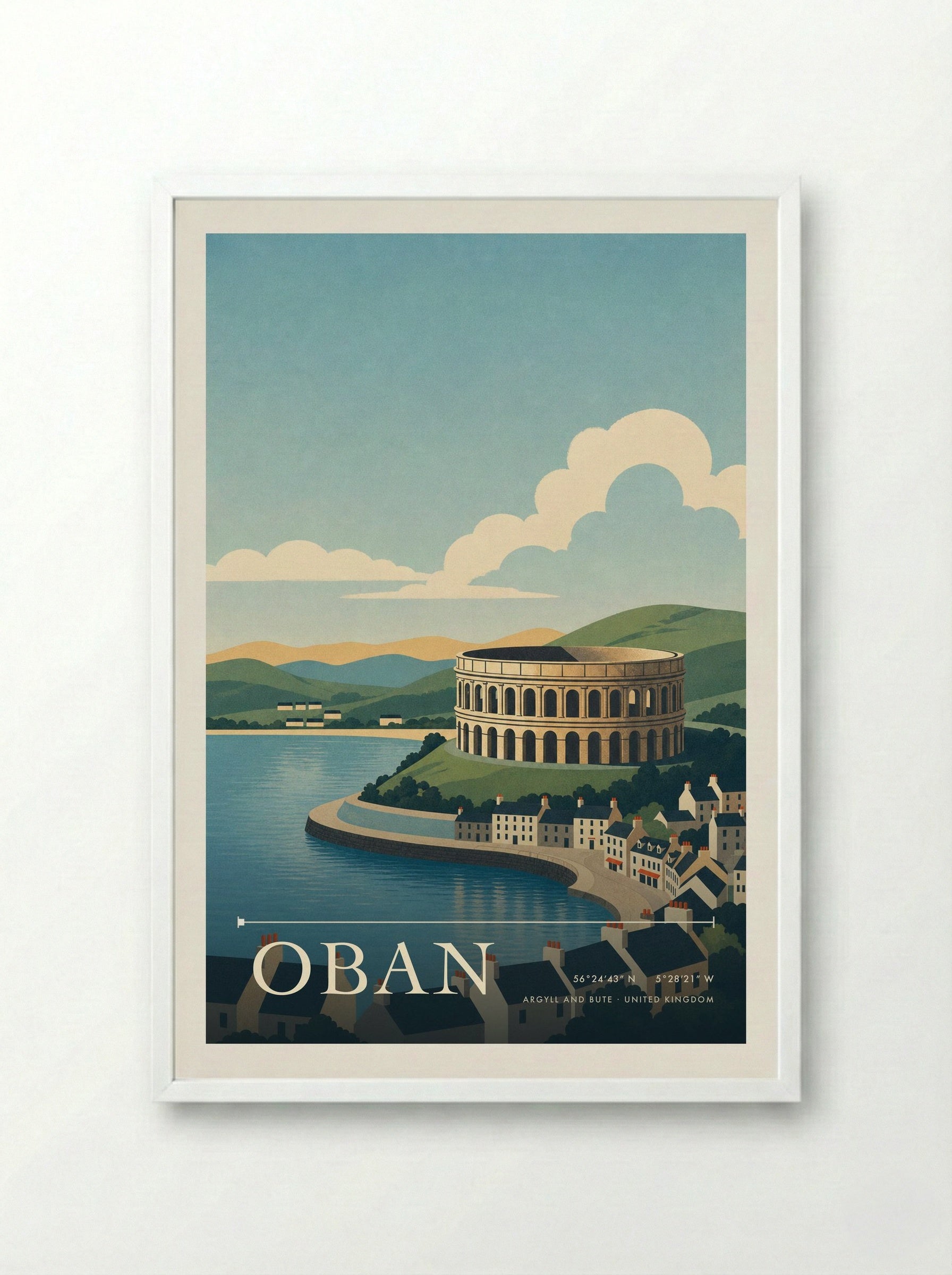 Oban Argyll and Bute United Kingdom Travel Poster - Framed Print White