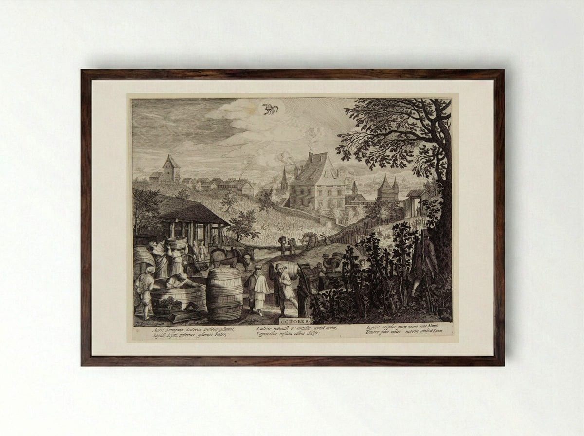 October - Aegidius Sadeler II - Framed Print Dark Wood