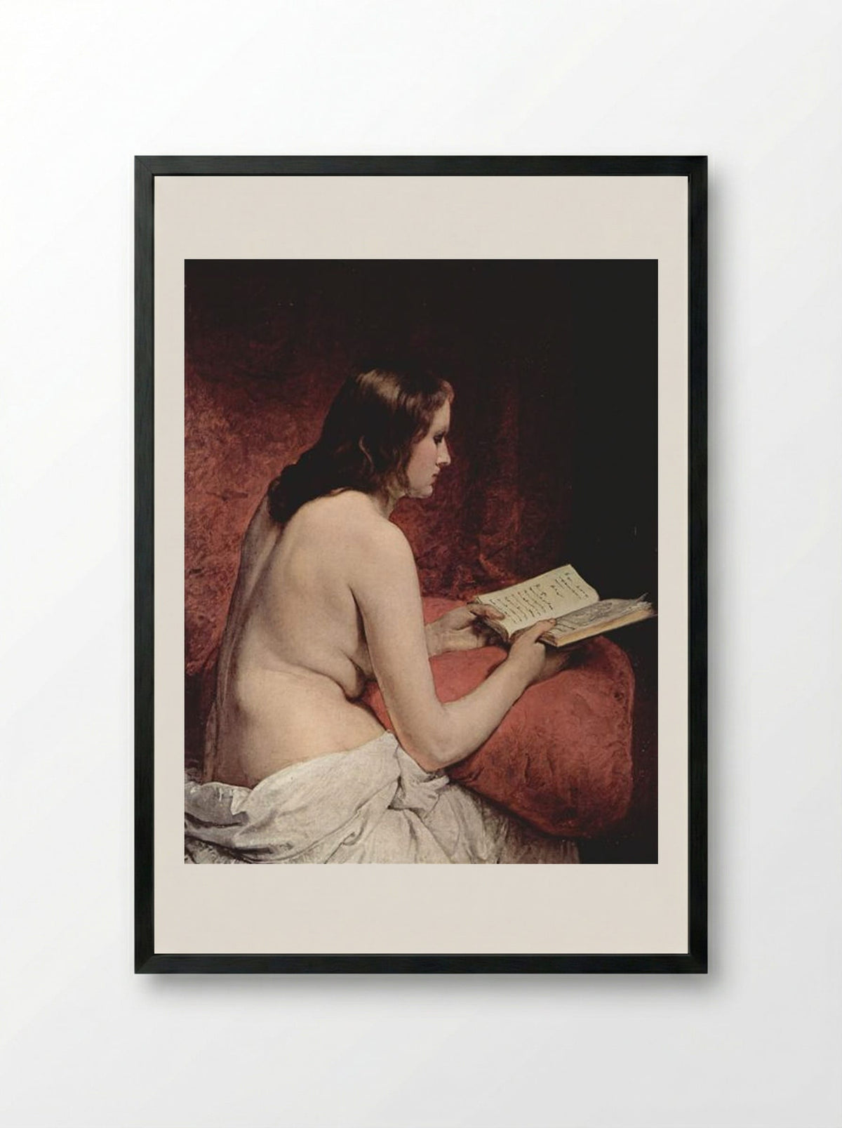 Odalisque with Book - Francesco Hayez - Framed Print Black
