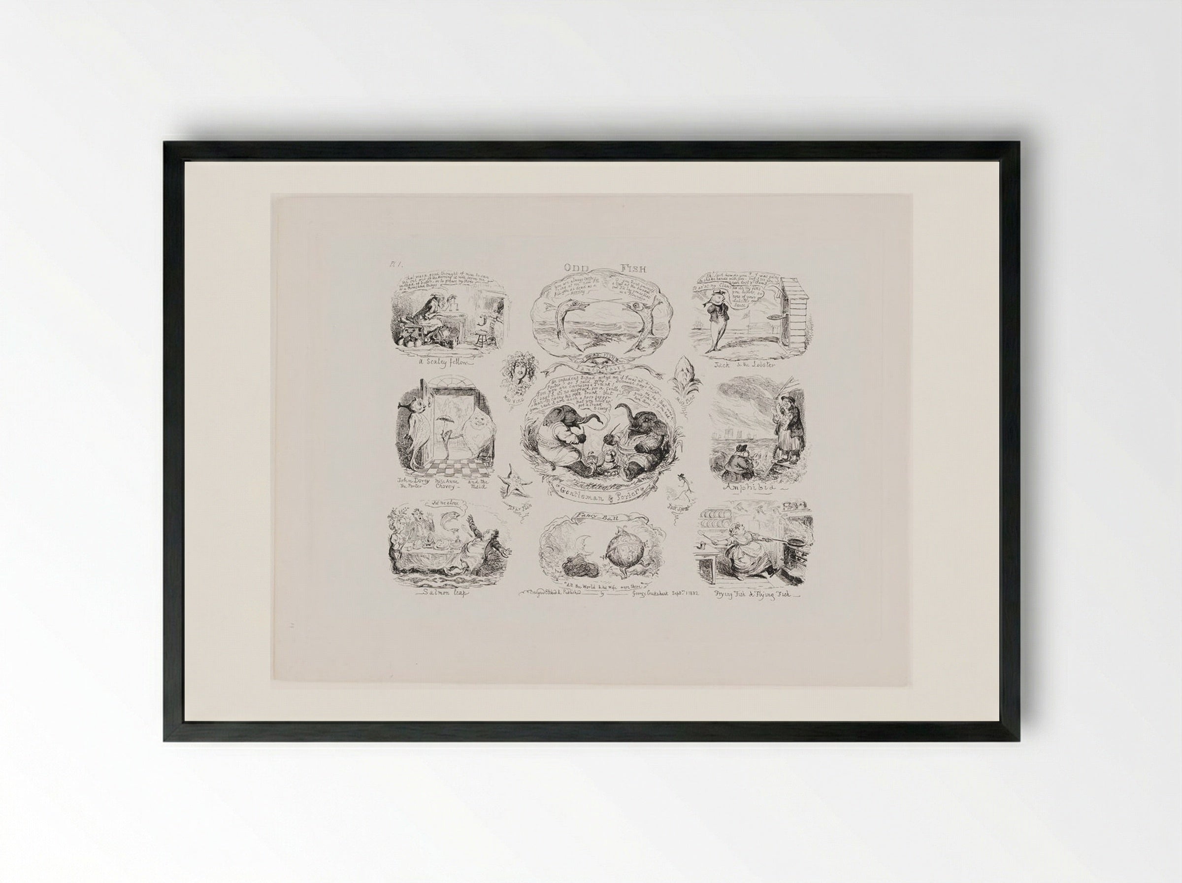 Odd Fish - George Cruikshank - Framed Print Black