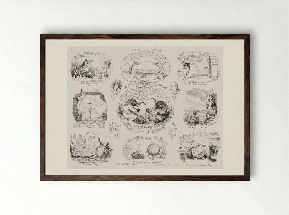 Odd Fish - George Cruikshank - Framed Print Dark Wood