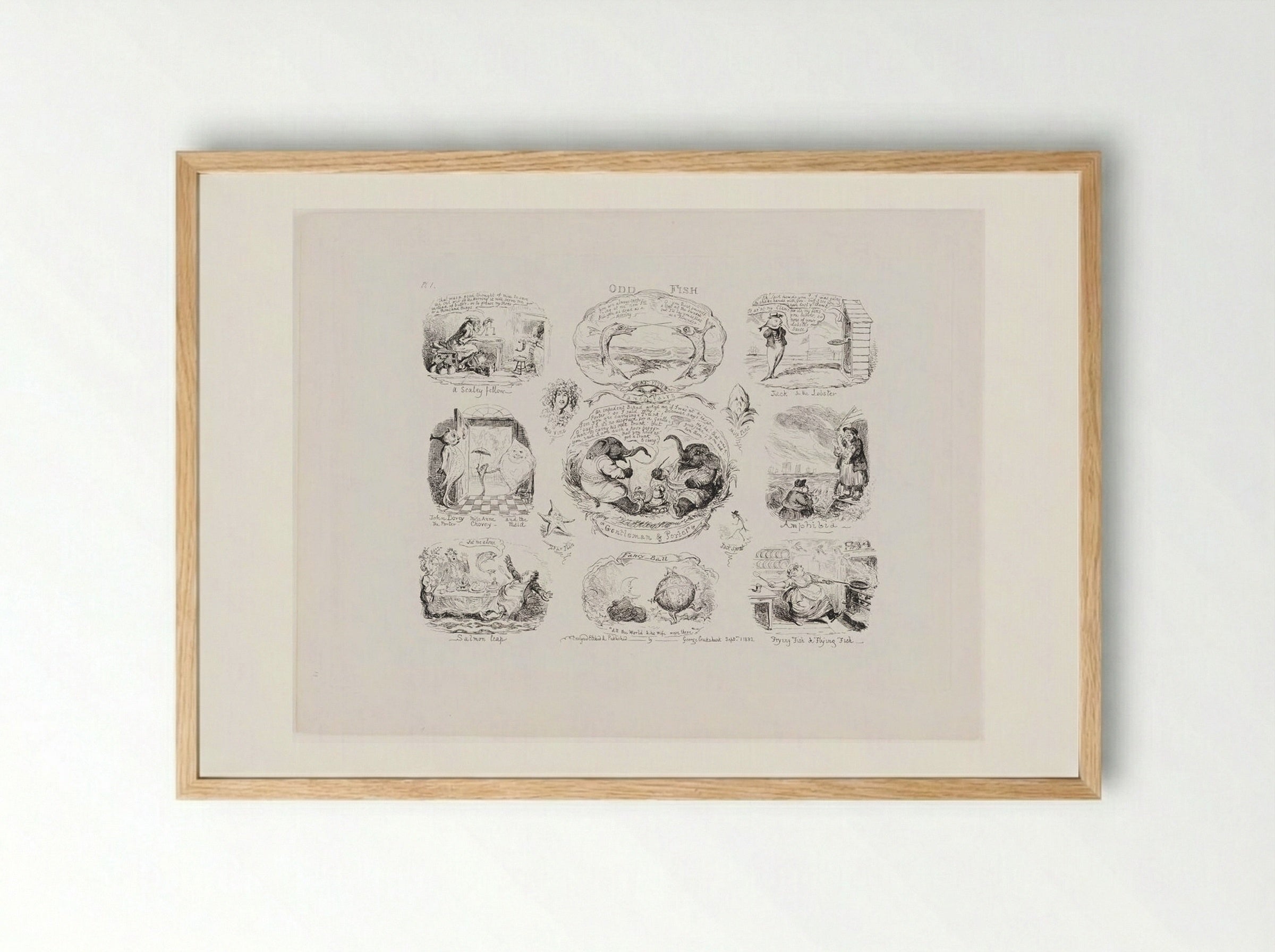 Odd Fish - George Cruikshank - Framed Print Wood