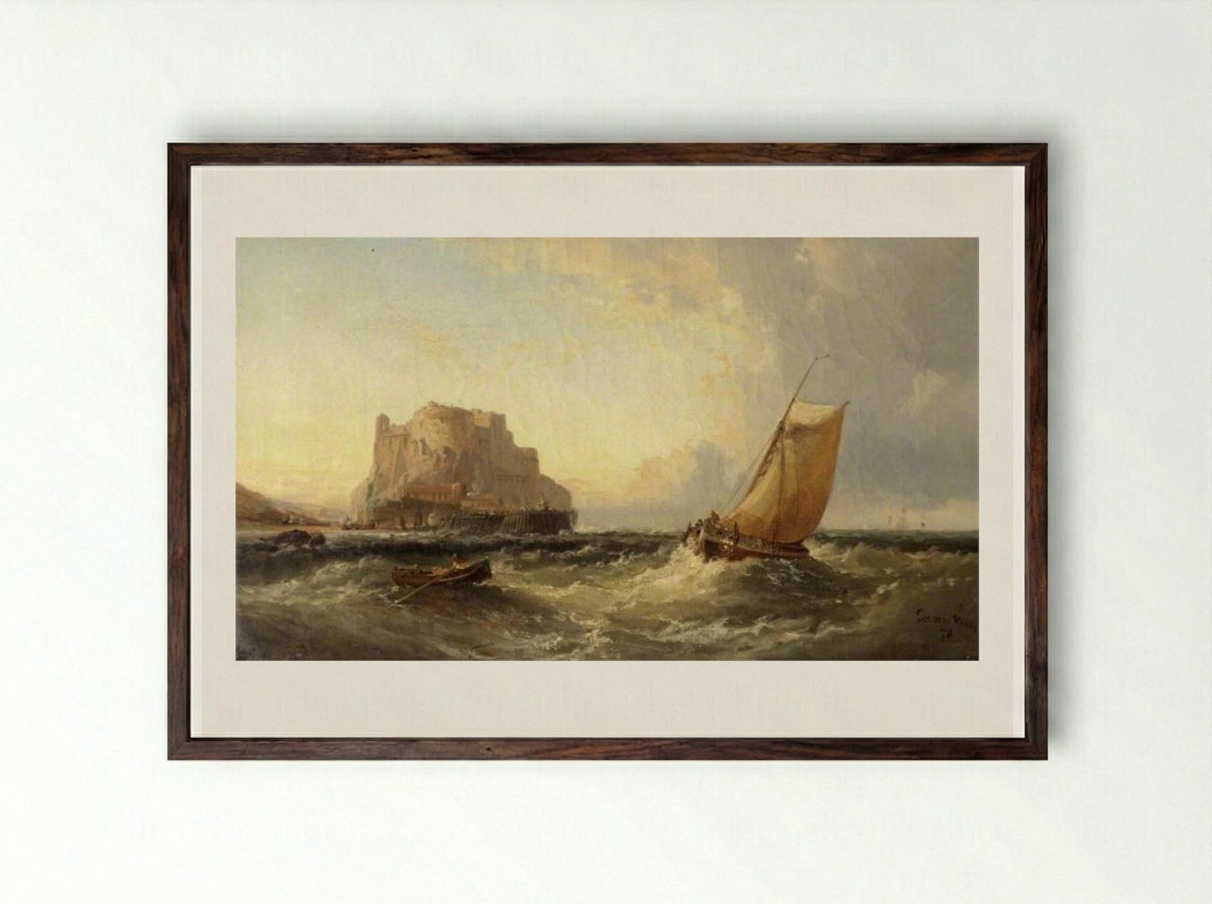 Off the Cornish Coast, St Michael's Mount - James Webb - Framed Print Dark Wood