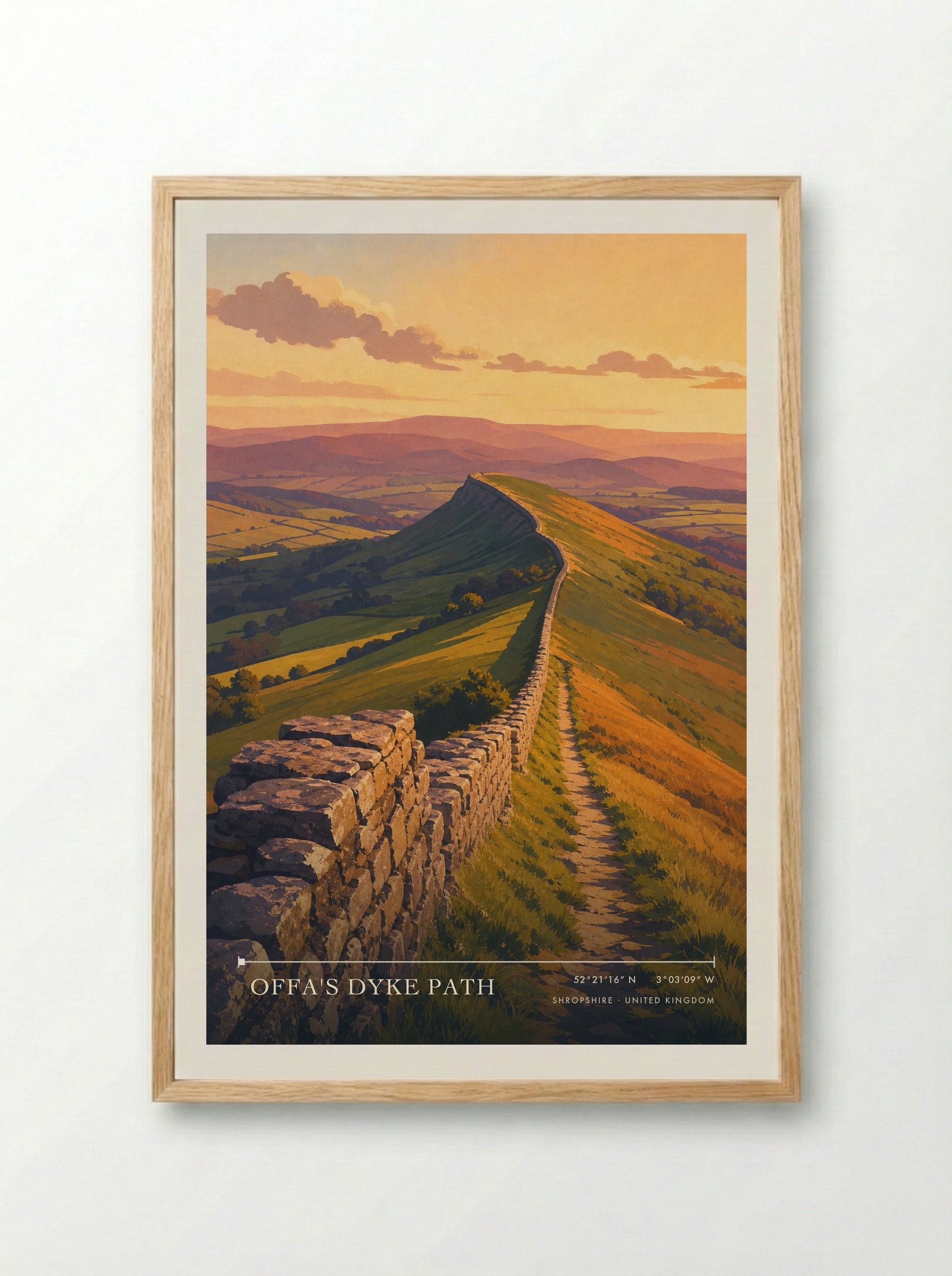 Offa's Dyke Path Shropshire United Kingdom Travel Poster - Framed Print Wood
