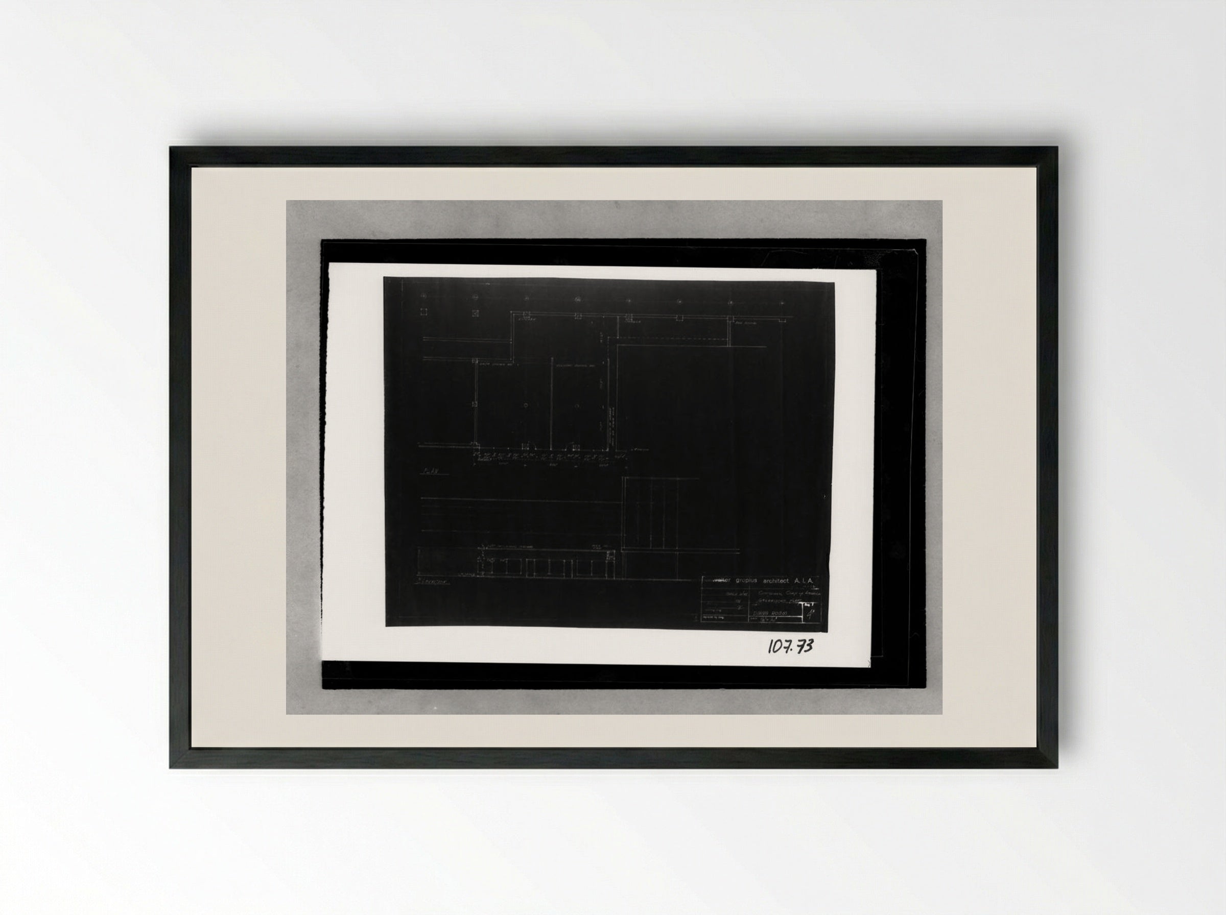 Office Unit and Factory Building, Greensboro, North Carolina: Dining Room Plan and Elevation - Walter Gropius - Framed Print Black
