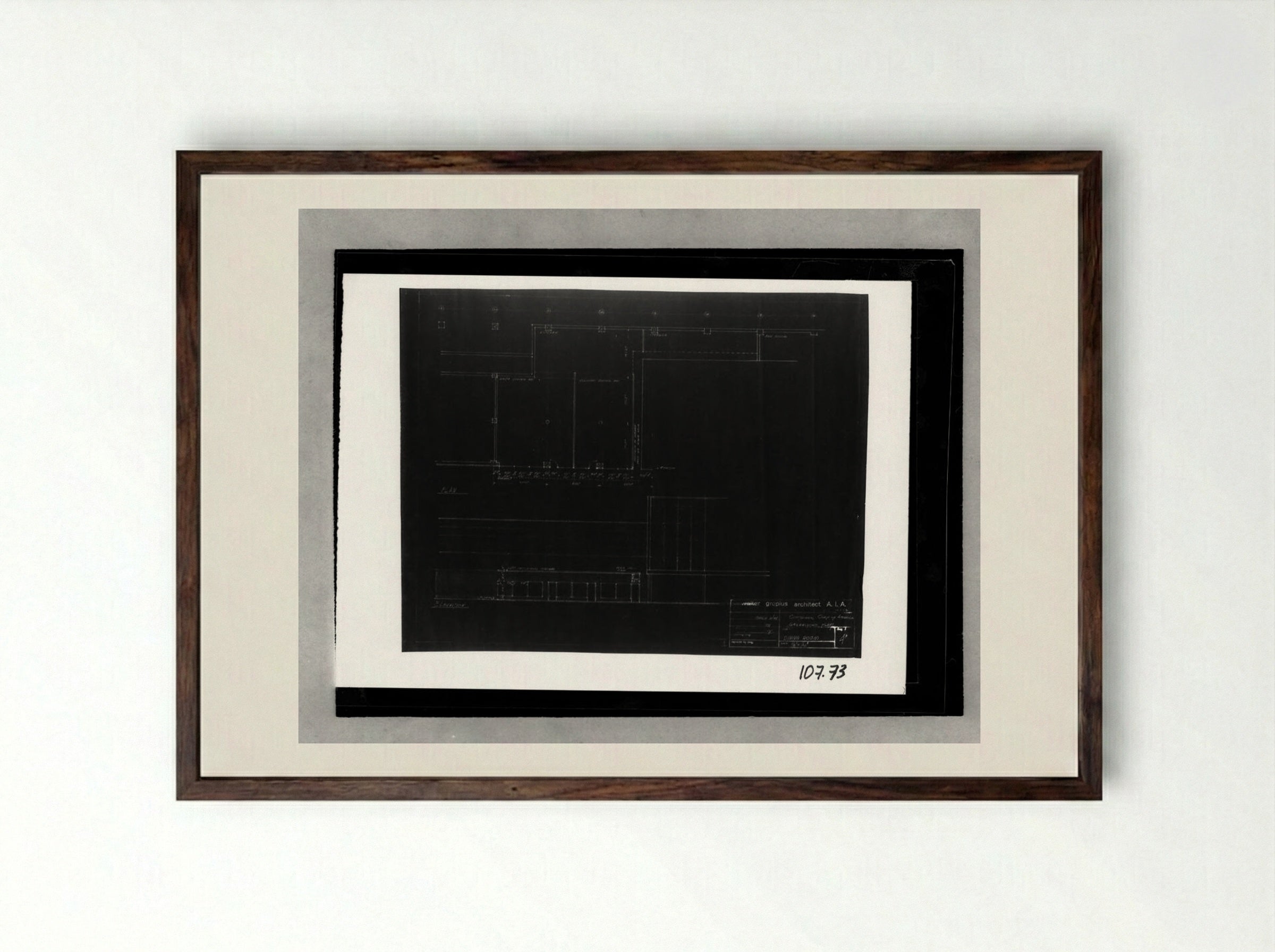 Office Unit and Factory Building, Greensboro, North Carolina: Dining Room Plan and Elevation - Walter Gropius - Framed Print Dark Wood