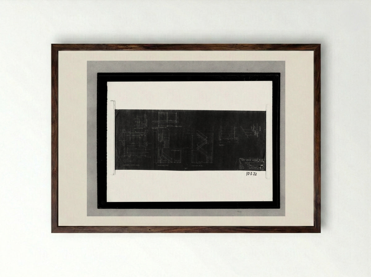 Office Unit and Factory Building Stair Details - Walter Gropius - Framed Print Dark Wood