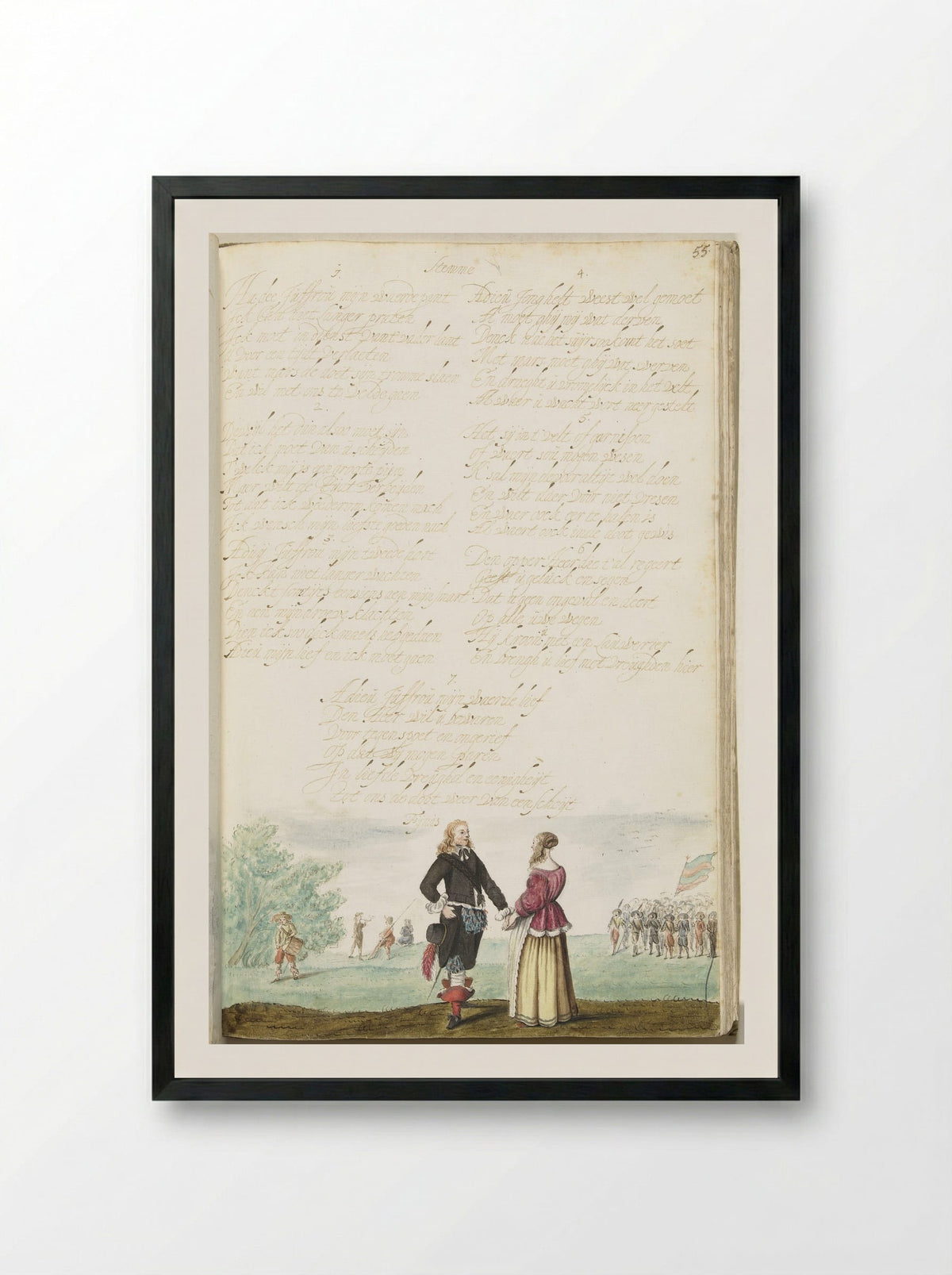 Officer Taking Leave of a Lady - Gesina ter Borch - Framed Print Black