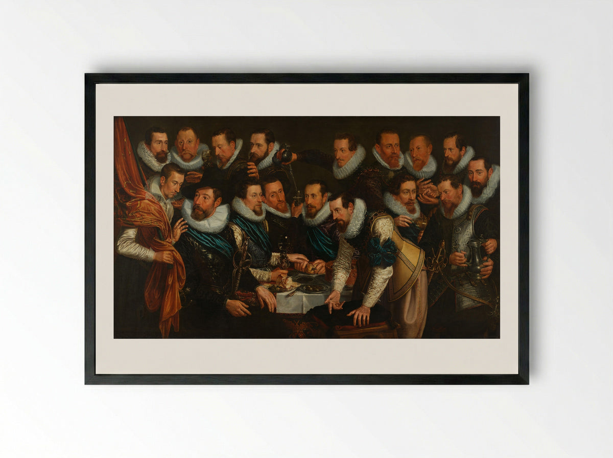 Officers and Other Civic Guardsmen of District XI in Amsterdam - Jan Tengnagel - Framed Print Black