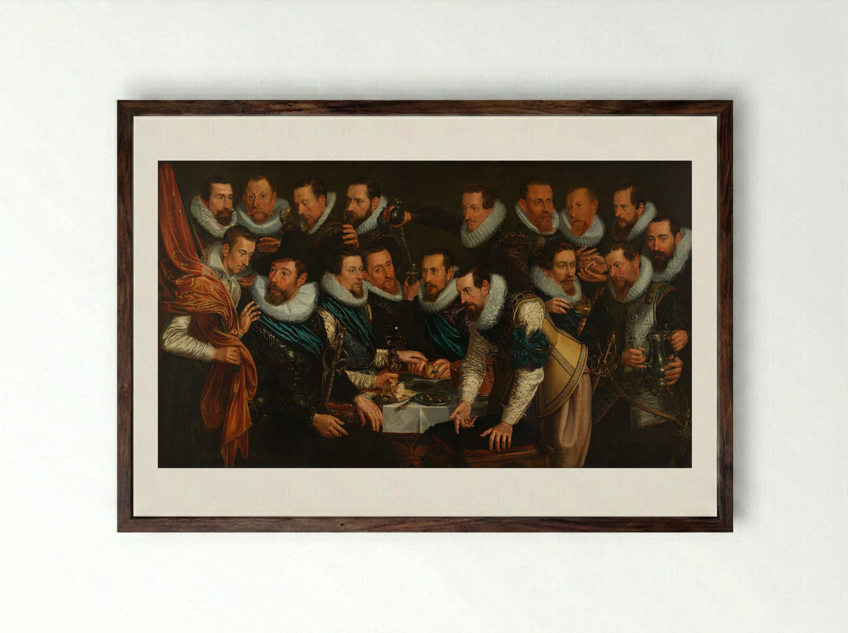 Officers and Other Civic Guardsmen of District XI in Amsterdam - Jan Tengnagel - Framed Print Dark Wood