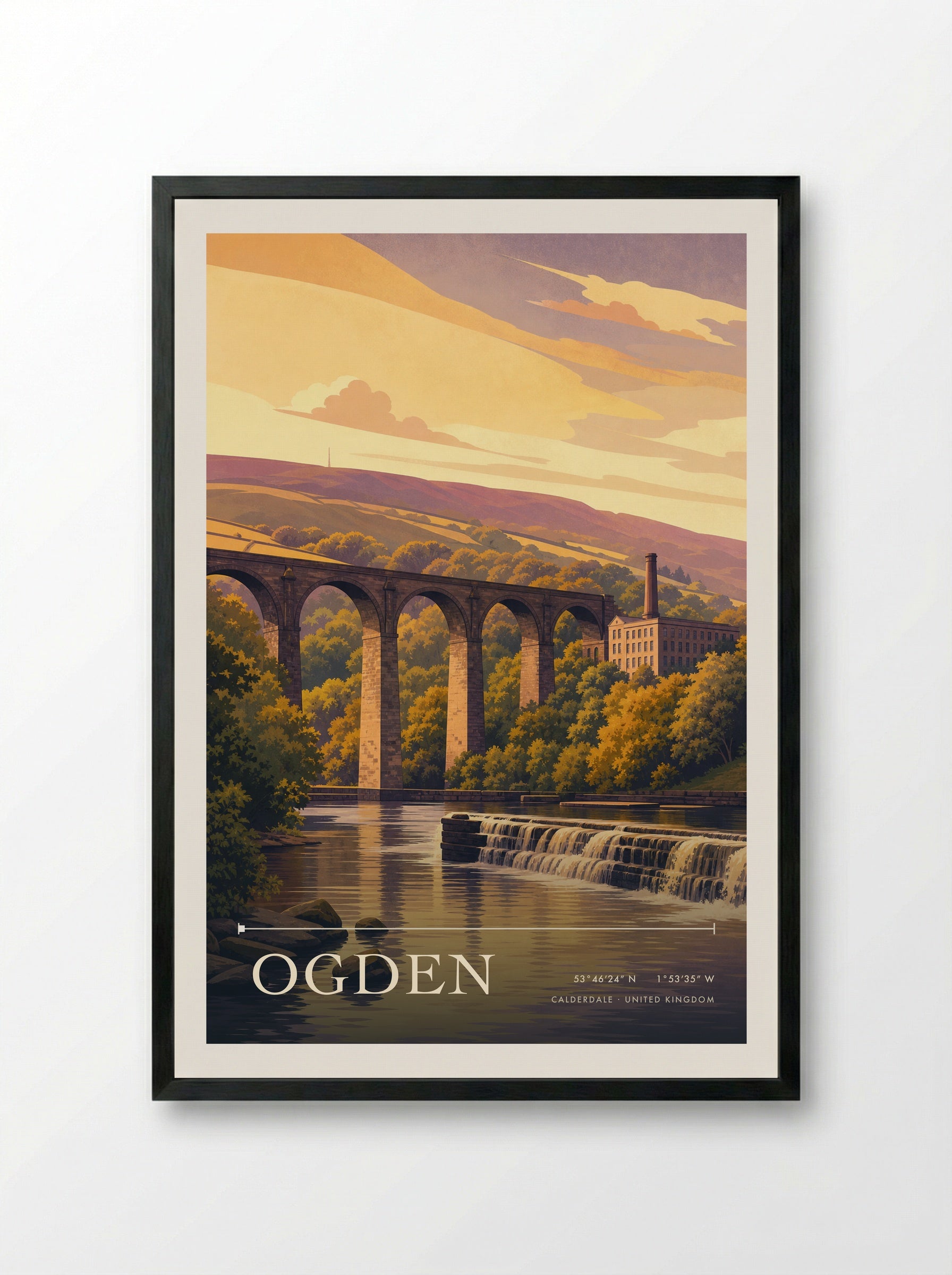 Ogden Calderdale United Kingdom Travel Poster - Framed Print Black