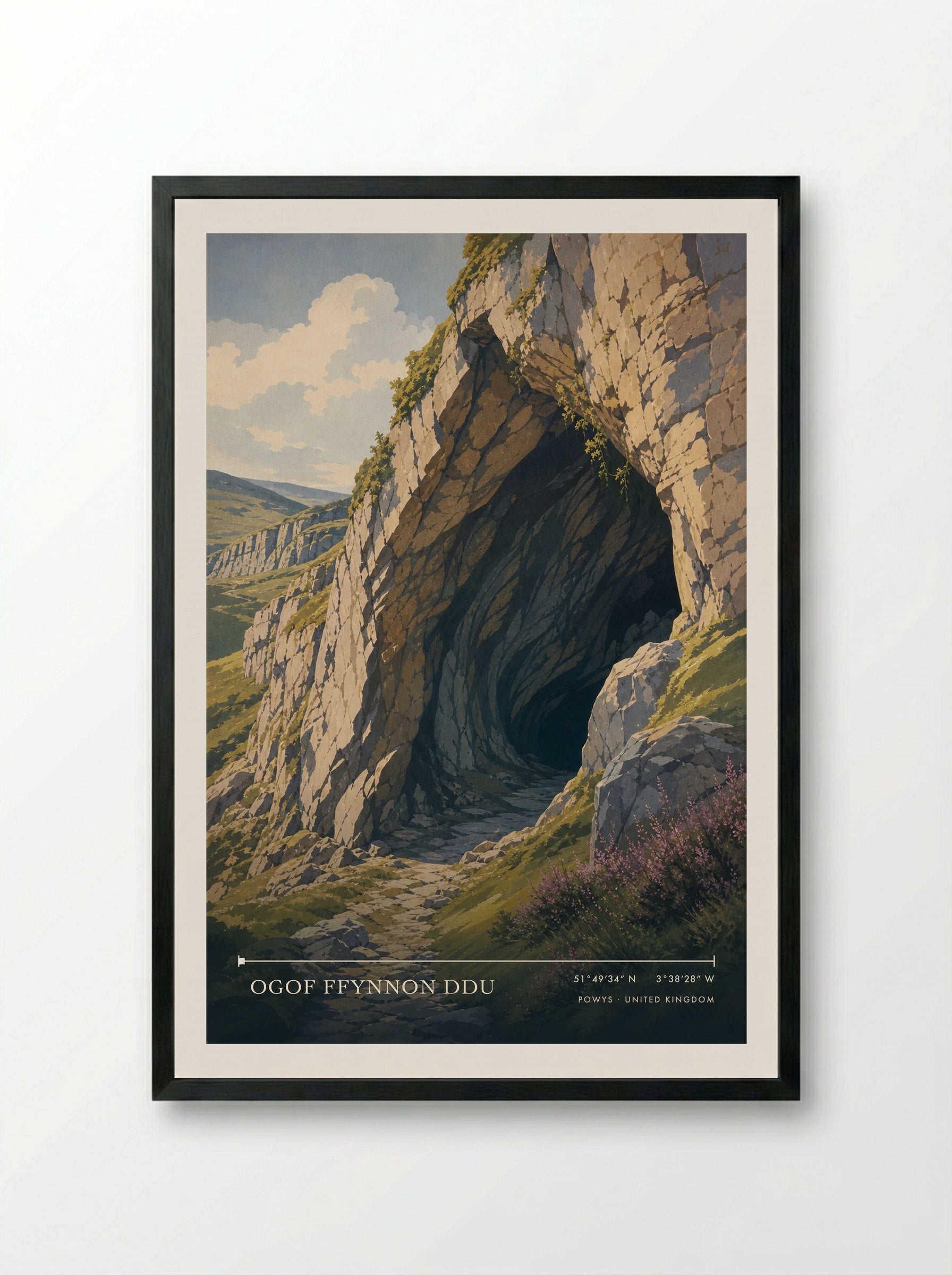 Ogof Ffynnon Ddu Powys United Kingdom Travel Poster - Framed Print Black