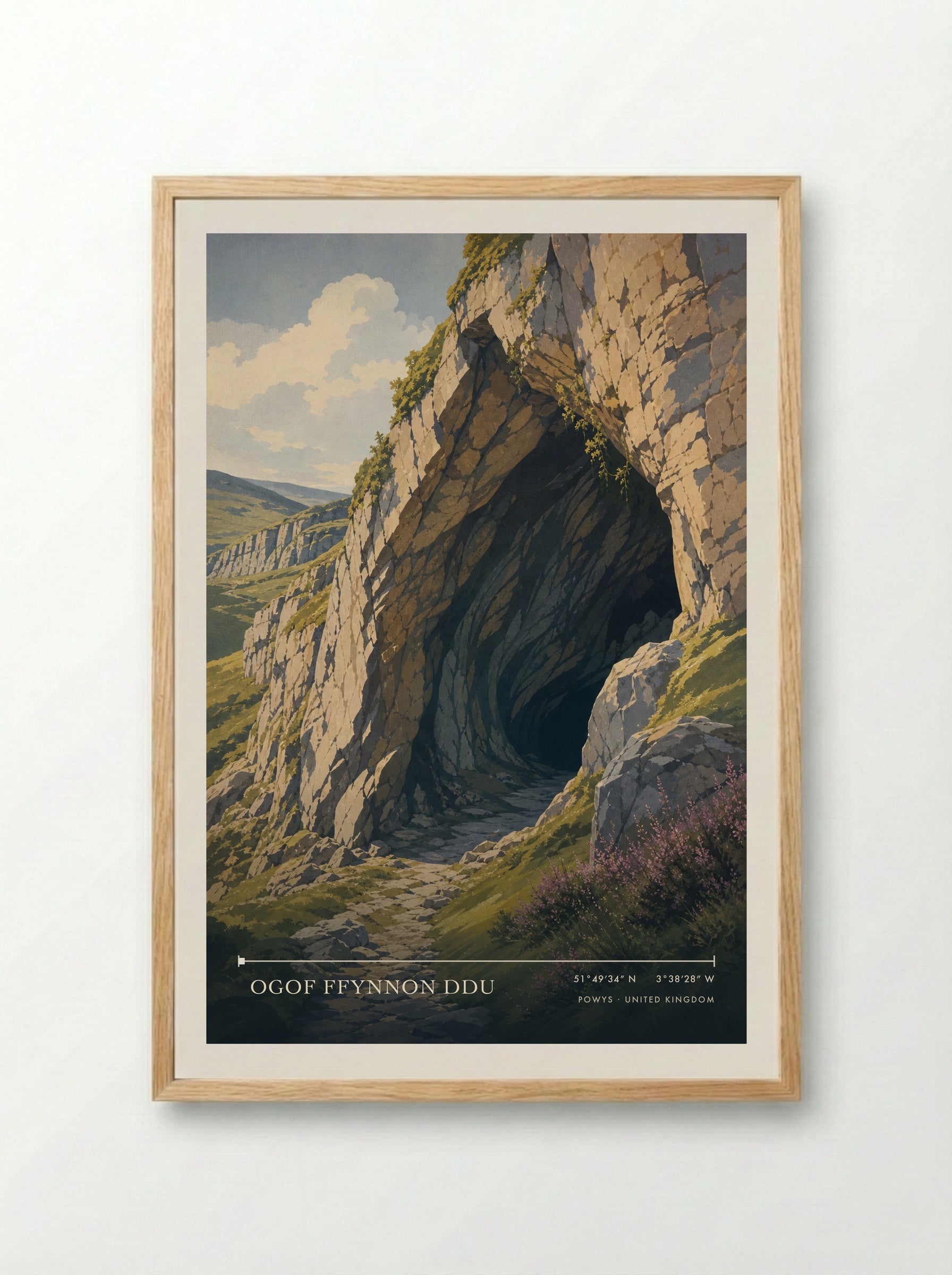 Ogof Ffynnon Ddu Powys United Kingdom Travel Poster - Framed Print Wood