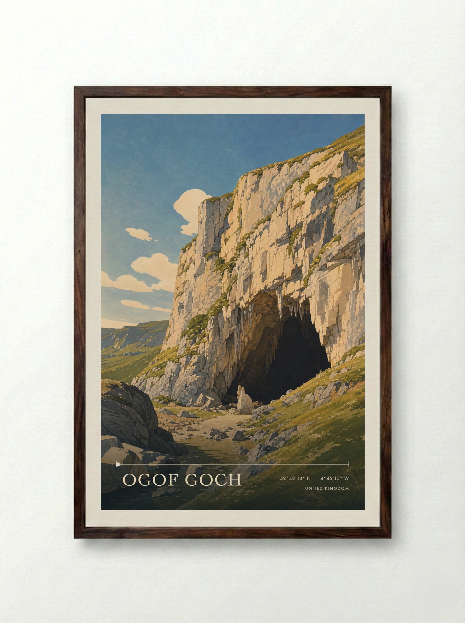 Ogof Goch United Kingdom Travel Poster - Framed Print Dark Wood