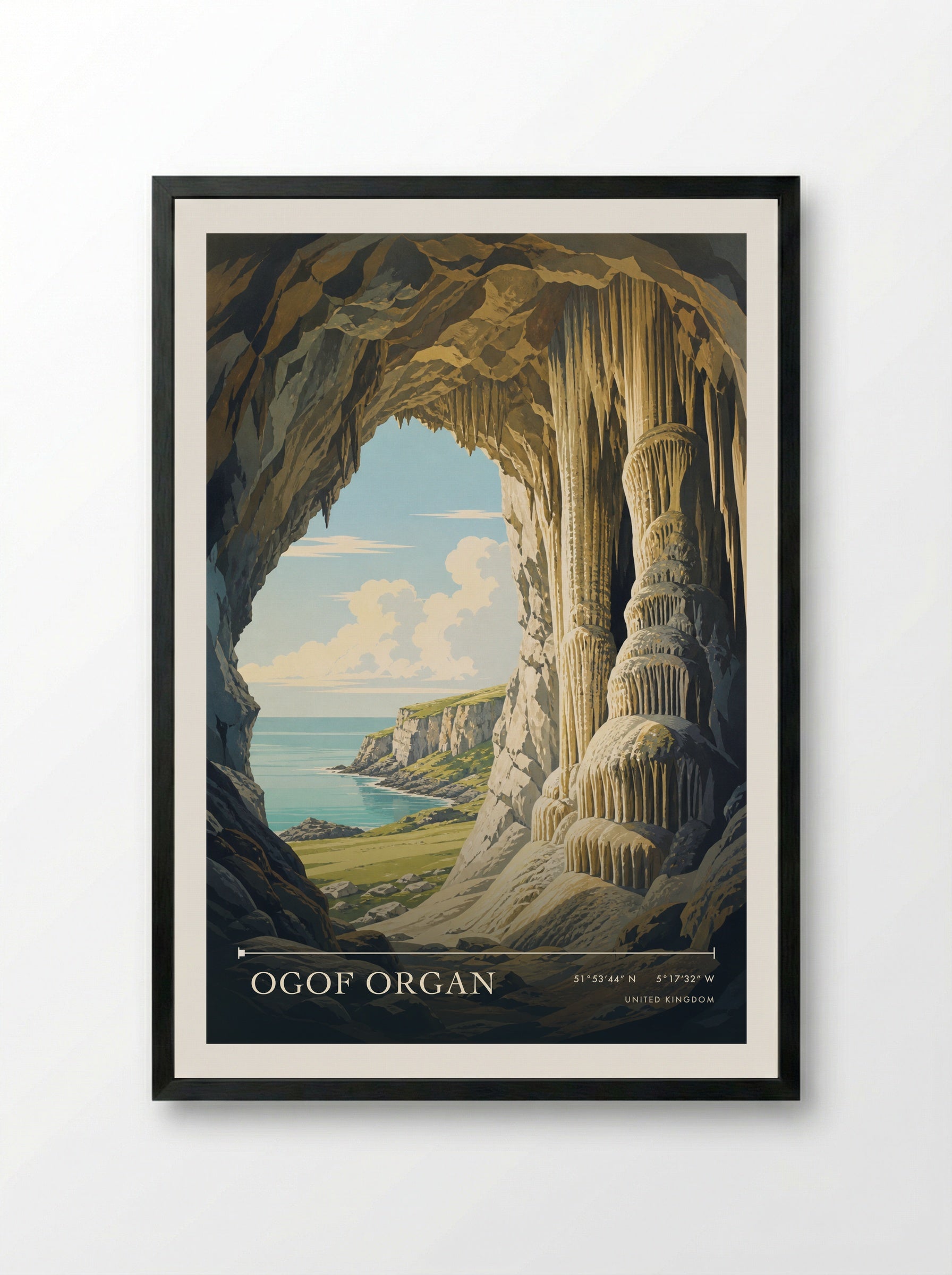 Ogof Organ United Kingdom Travel Poster - Framed Print Black