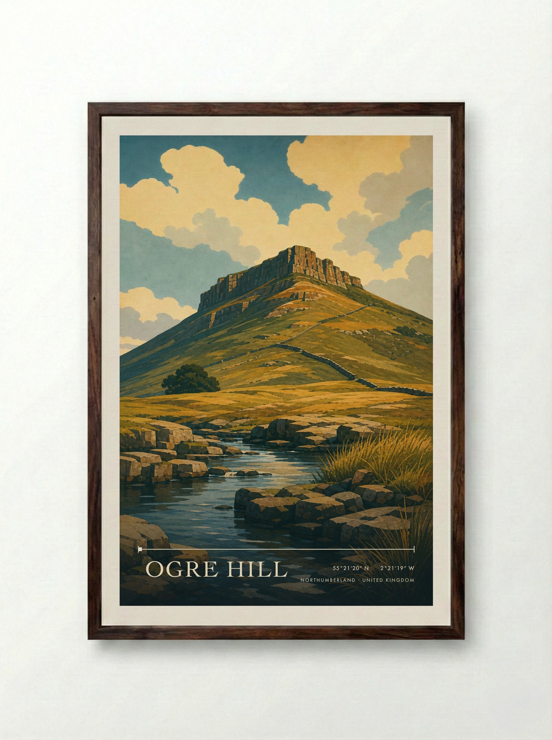 Ogre Hill Northumberland United Kingdom Travel Poster - Framed Print Dark Wood