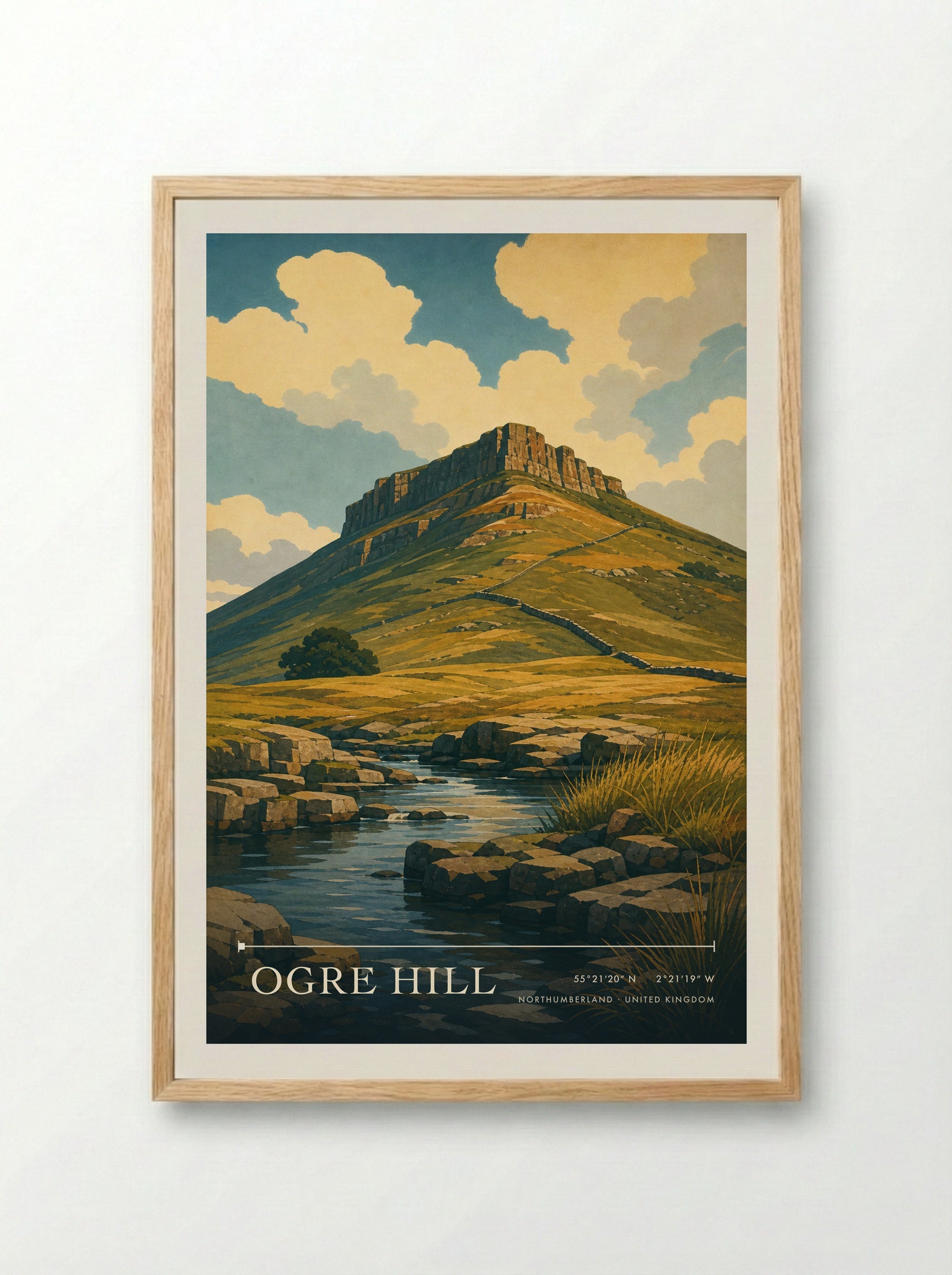Ogre Hill Northumberland United Kingdom Travel Poster - Framed Print Wood