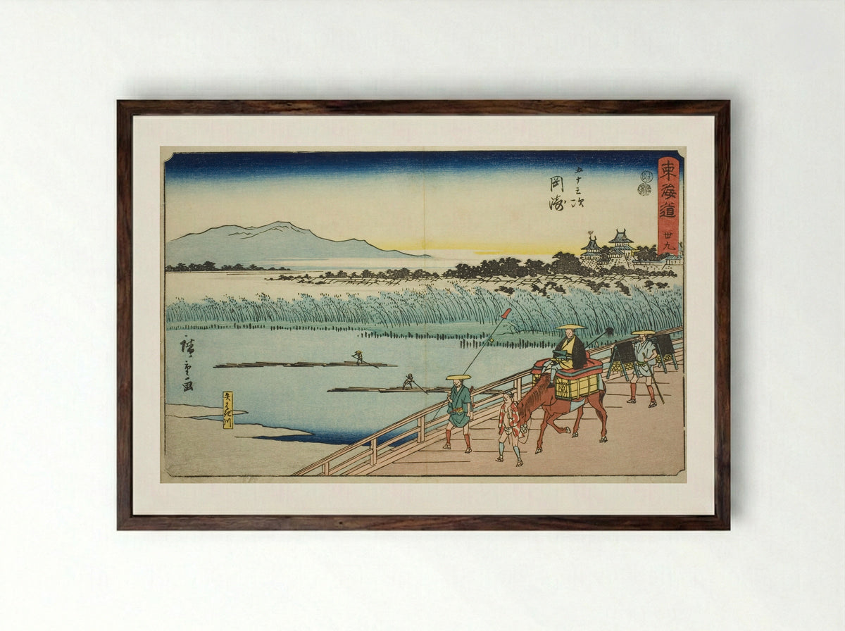 Okazaki: Yahagi River - Utagawa Hiroshige - Framed Print Dark Wood