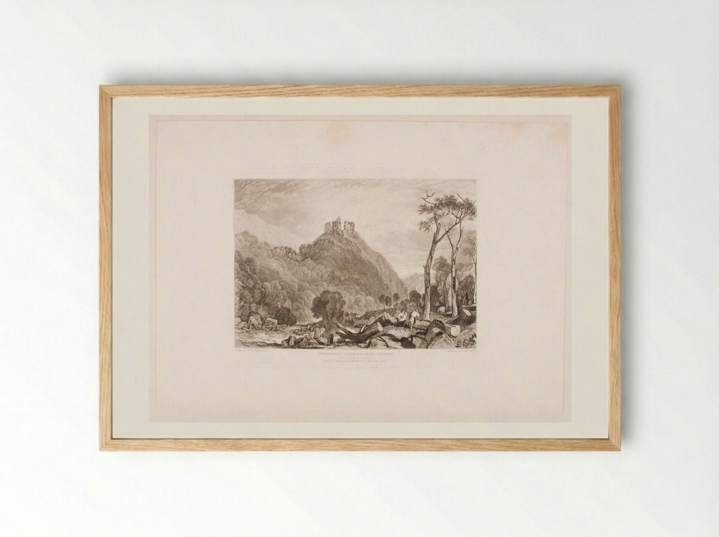 Okehampton Castle on the River Okement - Charles Turner - Framed Print Wood