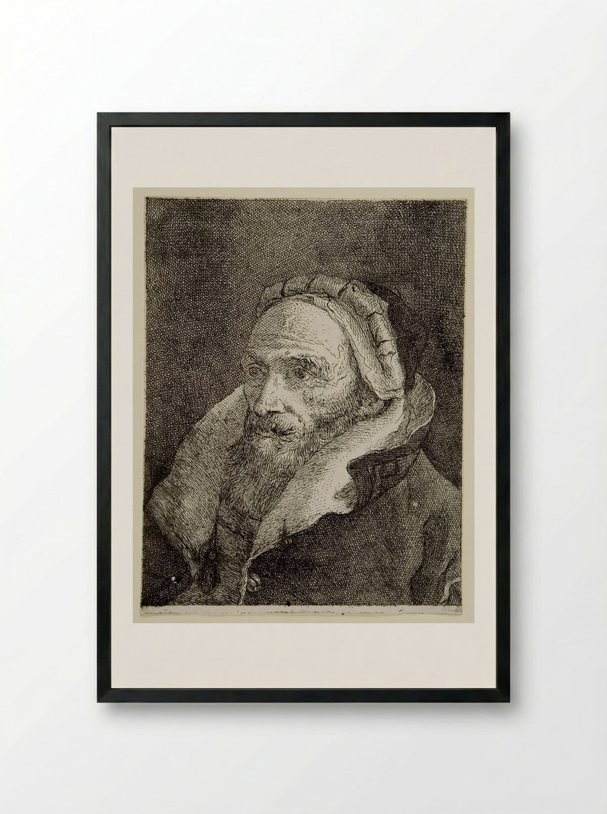 Old Bearded Man with a Cap - Giovanni Domenico Tiepolo - Framed Print Black