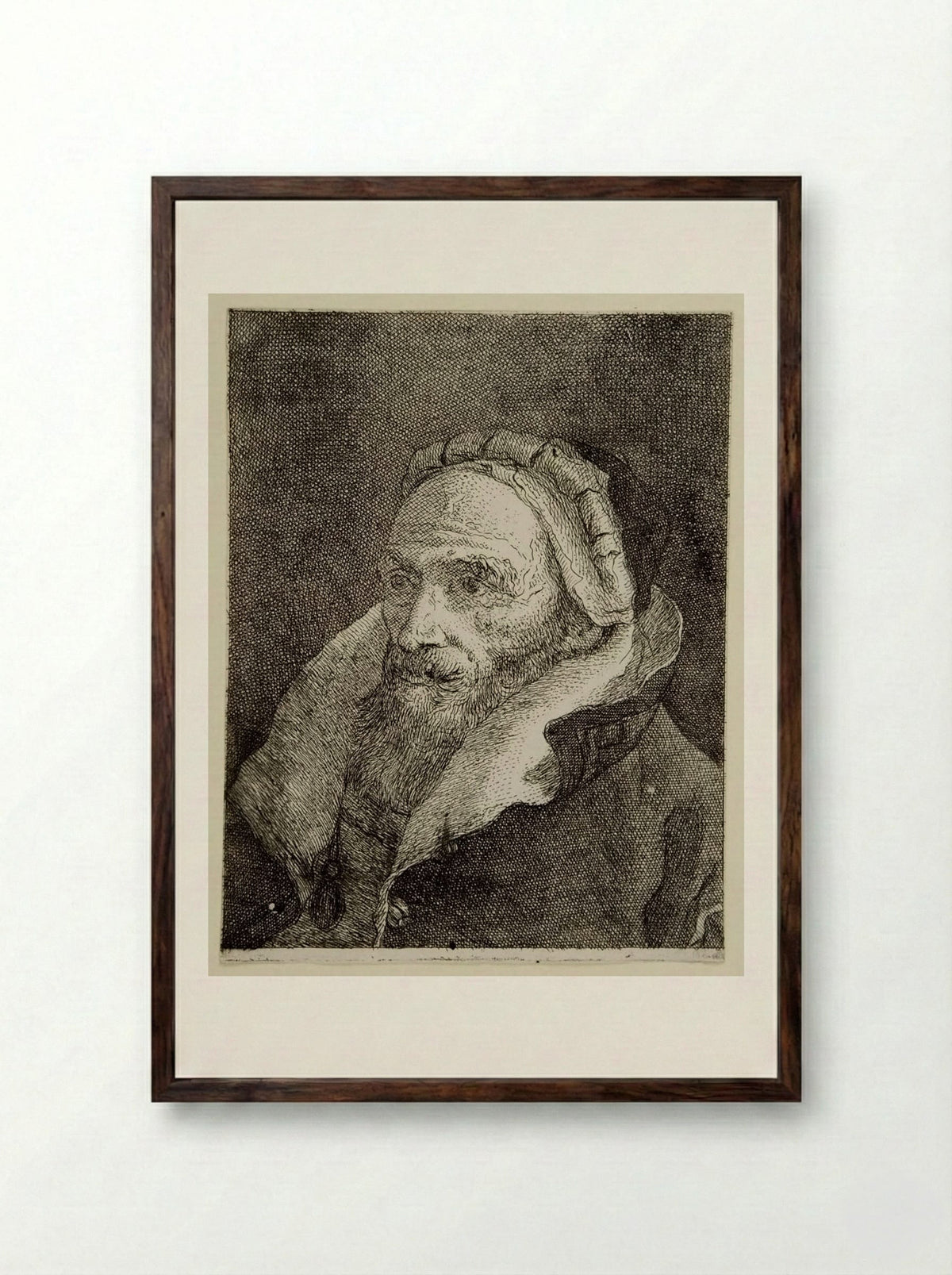 Old Bearded Man with a Cap - Giovanni Domenico Tiepolo - Framed Print Dark Wood