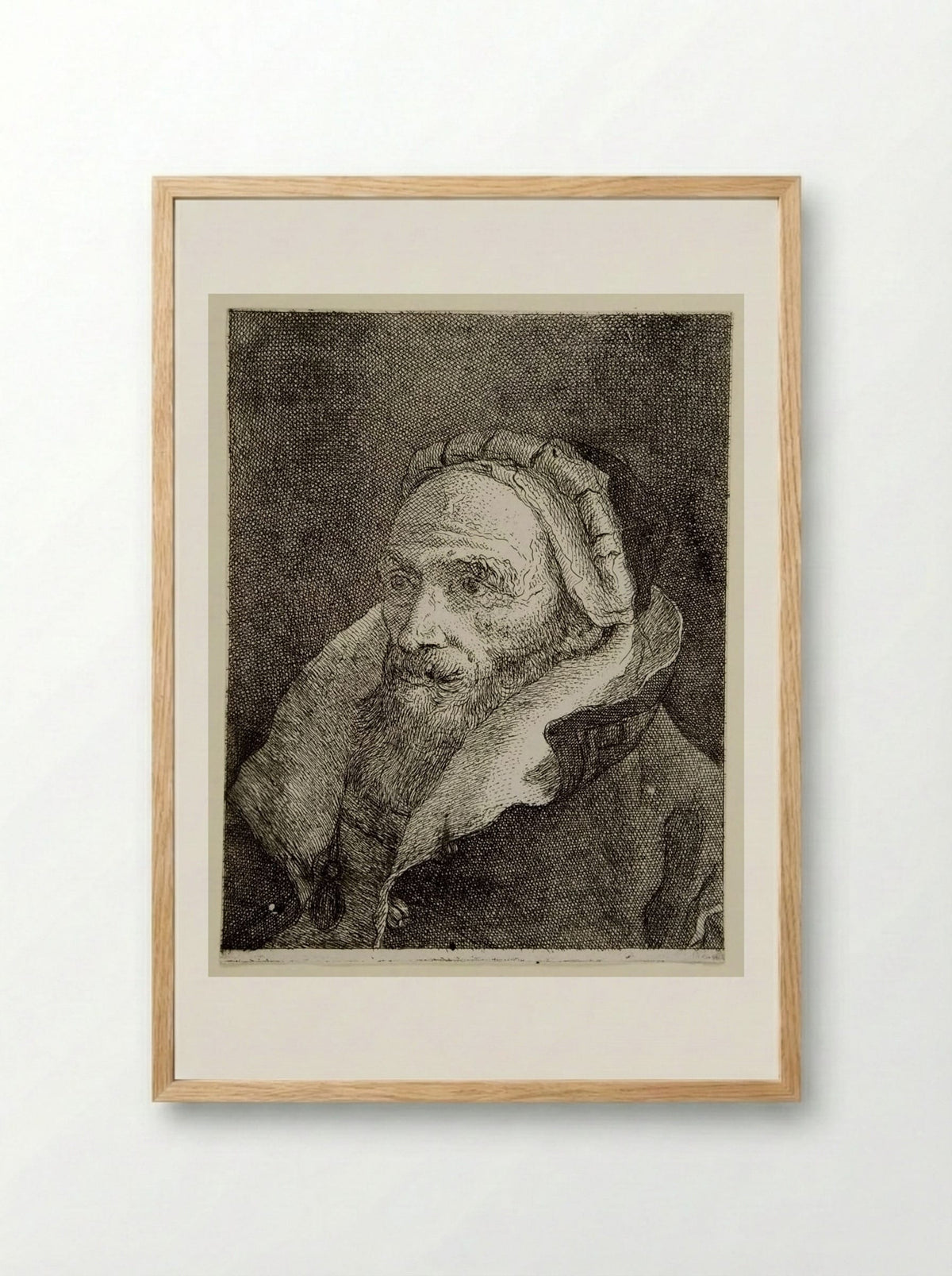Old Bearded Man with a Cap - Giovanni Domenico Tiepolo - Framed Print Wood
