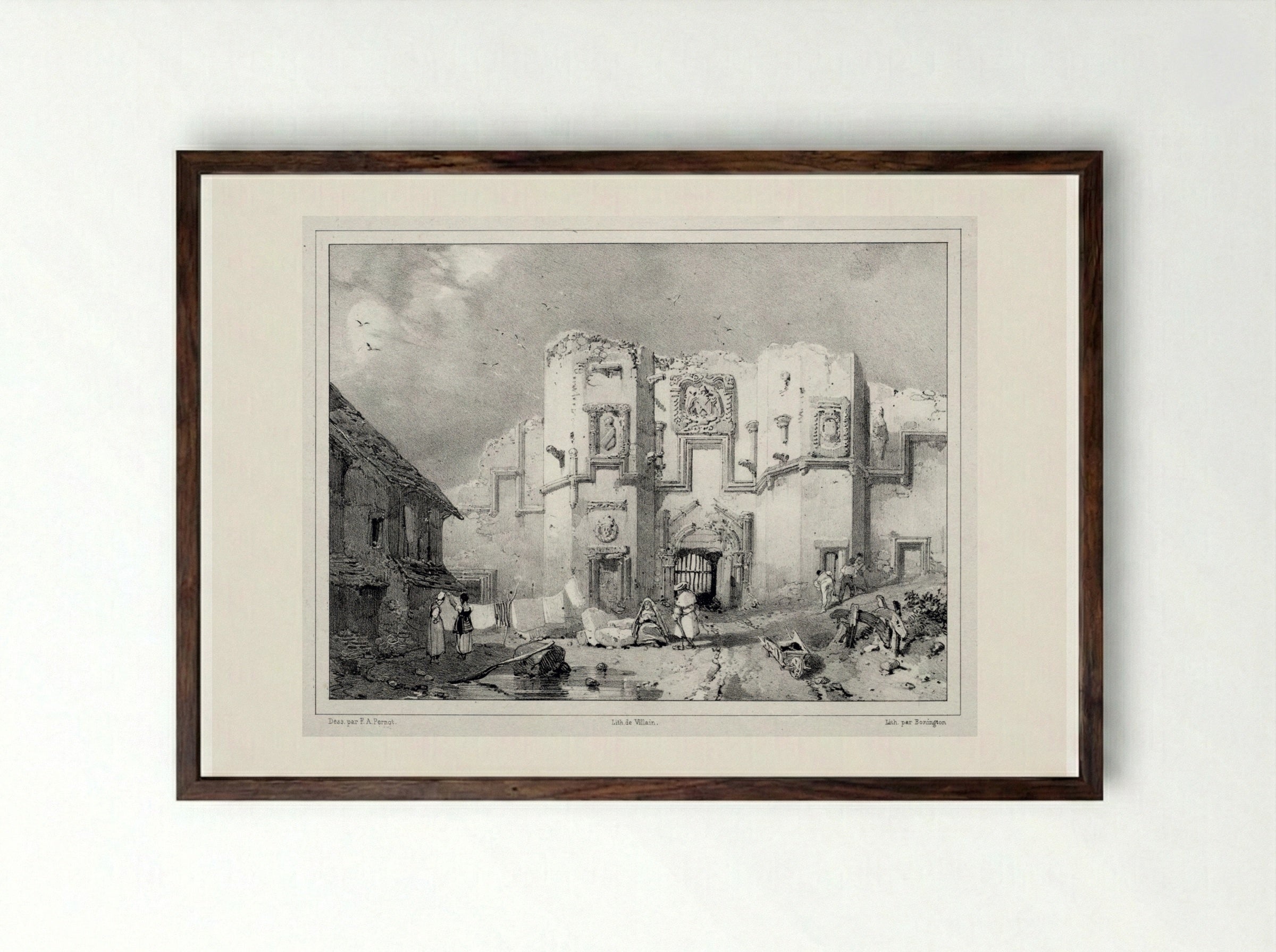 Old Gateway at Stirling - Richard Parkes Bonington - Framed Print Dark Wood