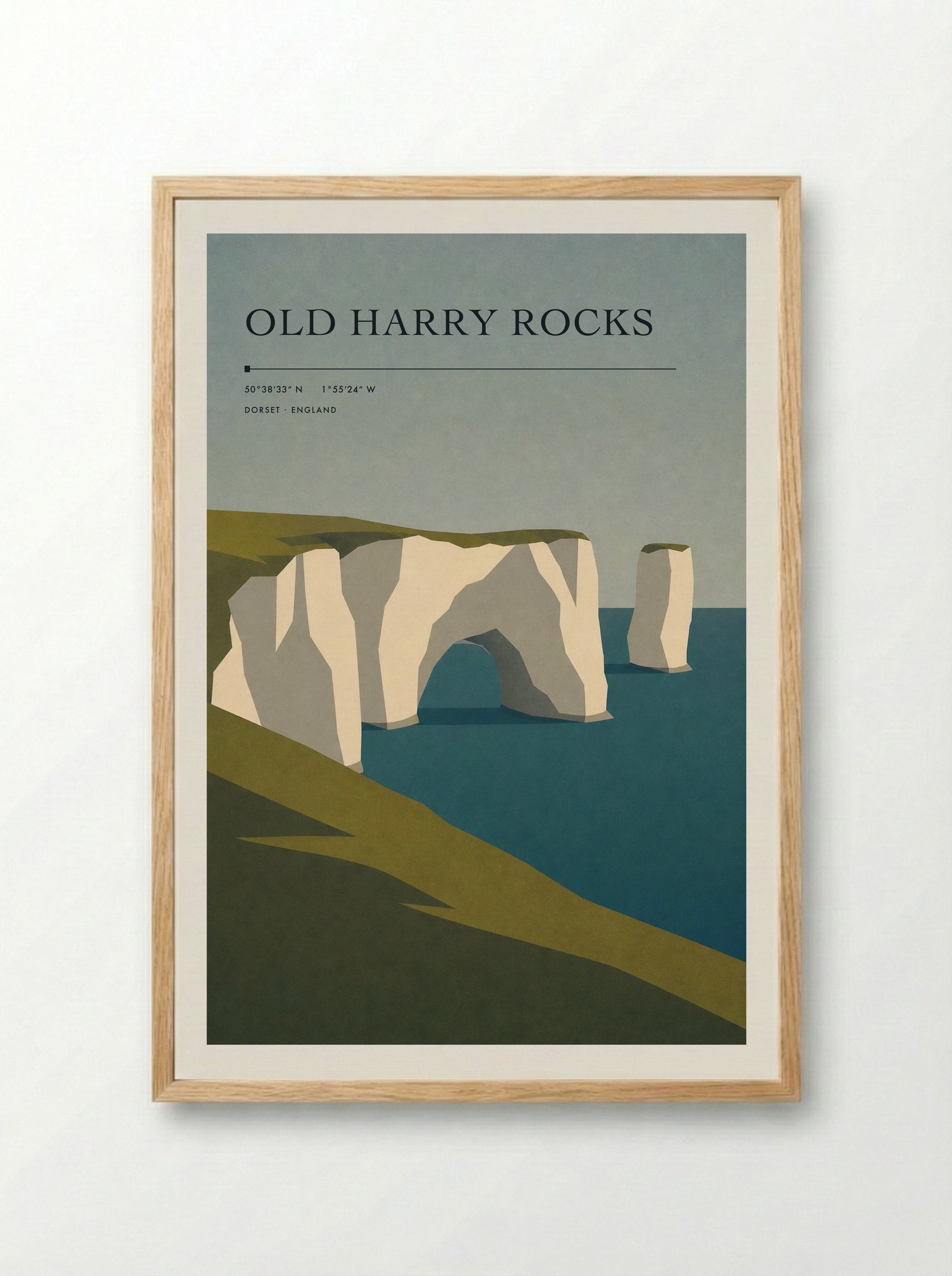 Old Harry Rocks Dorset Travel Poster - Framed Print Wood