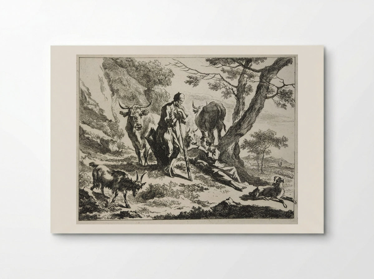Old Herdsman Talking to a Reclining Young Herdsman - Johannes Visscher - Poster