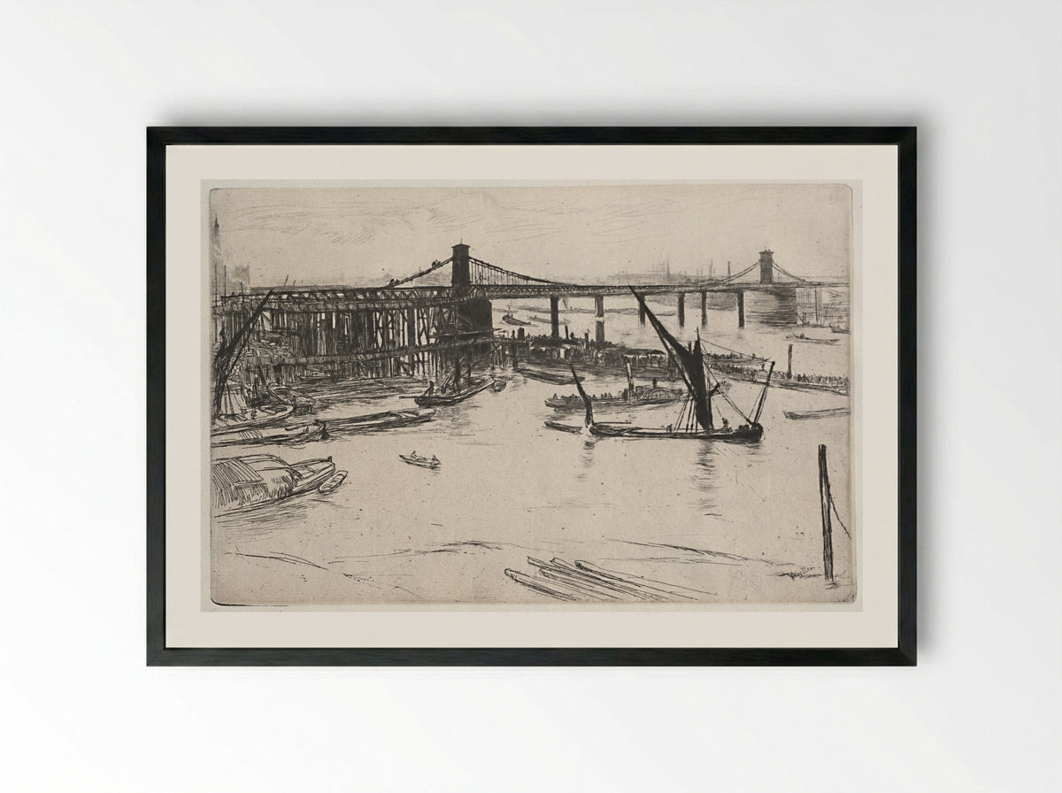 Old Hungerford Bridge - James McNeill Whistler - Framed Print Black