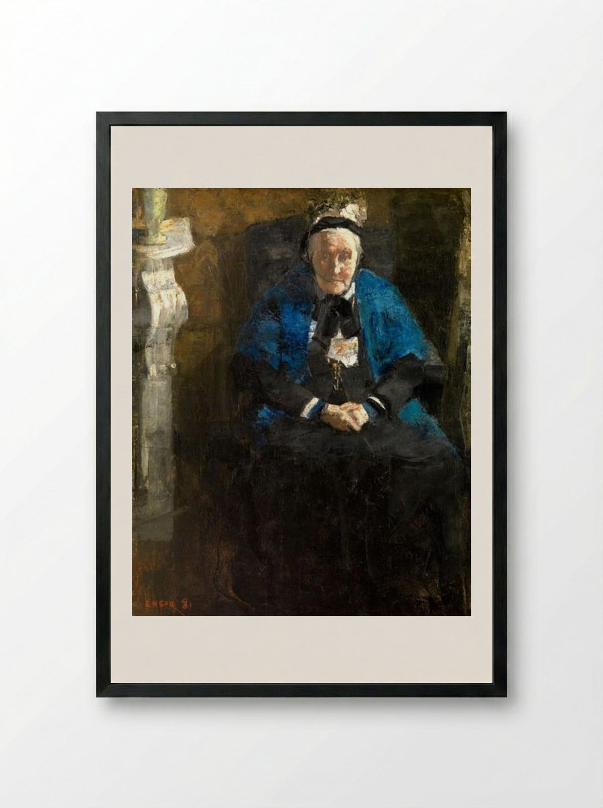 Old Lady with Blue Shawl (The Artist's Grandmother) - James Ensor - Framed Print Black