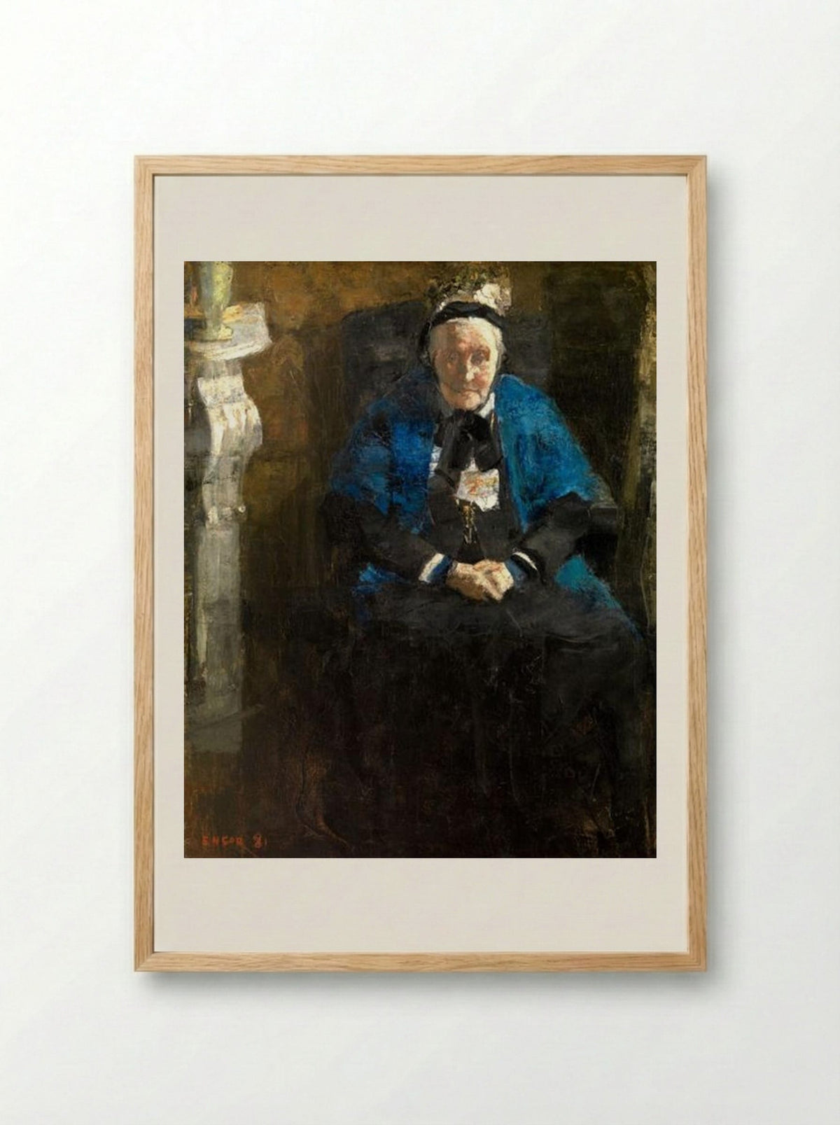 Old Lady with Blue Shawl (The Artist's Grandmother) - James Ensor - Framed Print Wood