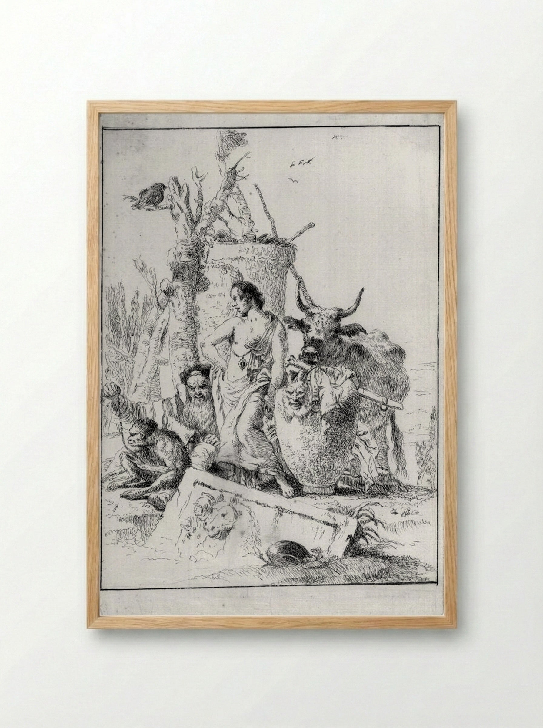 Old Man Holding a Monkey on a Leash - Giovanni Battista Tiepolo - Framed Print Wood